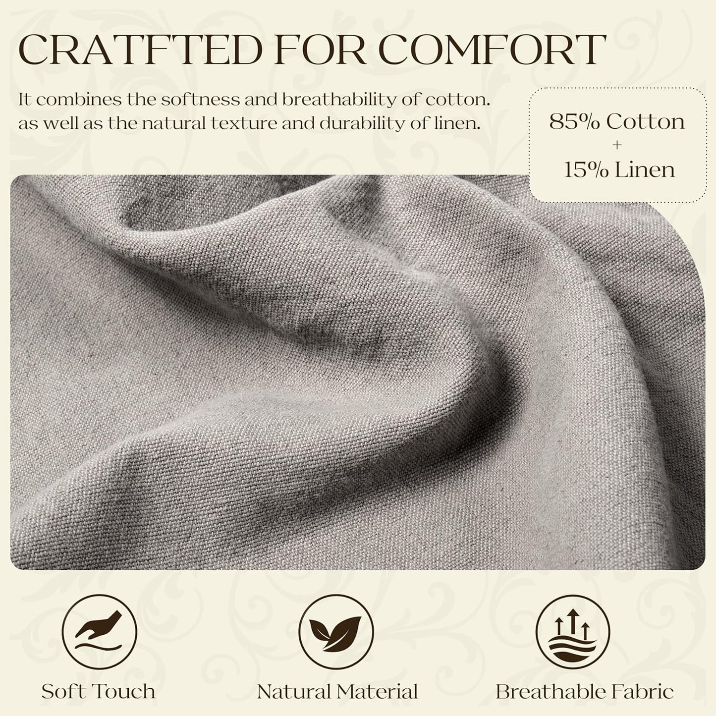 WOWMAX 85% Linen 15% Cotton Blend Headboard Pillow – California King Size Reading Wedge Backrest for Bed, Handmade Firm Support Bolster Cushion with Removable Cover, Premium Bed Rest Pillow, Black