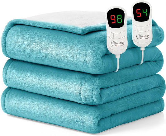 Homemate Electric Heated Blanket Queen Size - 84"x90" Heating Blanket Queen Size Dual Control 1/2/4/6/8 Hours Auto-Off 10 Heat Level Over-Heat Protection Flannel Sherpa ETL Certification