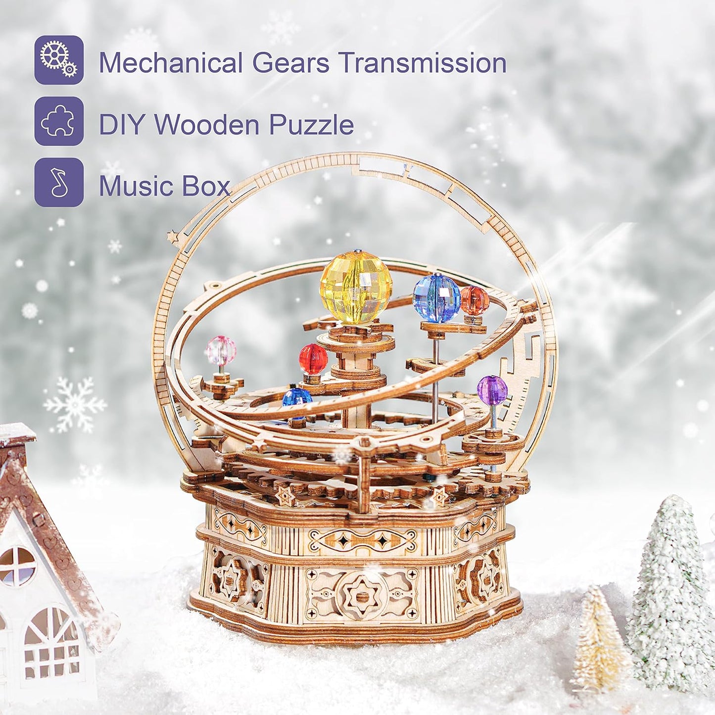 RoWood Music Box 3D Puzzles for Adults, DIY Wooden Mechanical Building Model Kits, Gift for Adult on Birthday/Christmas - Starry Night