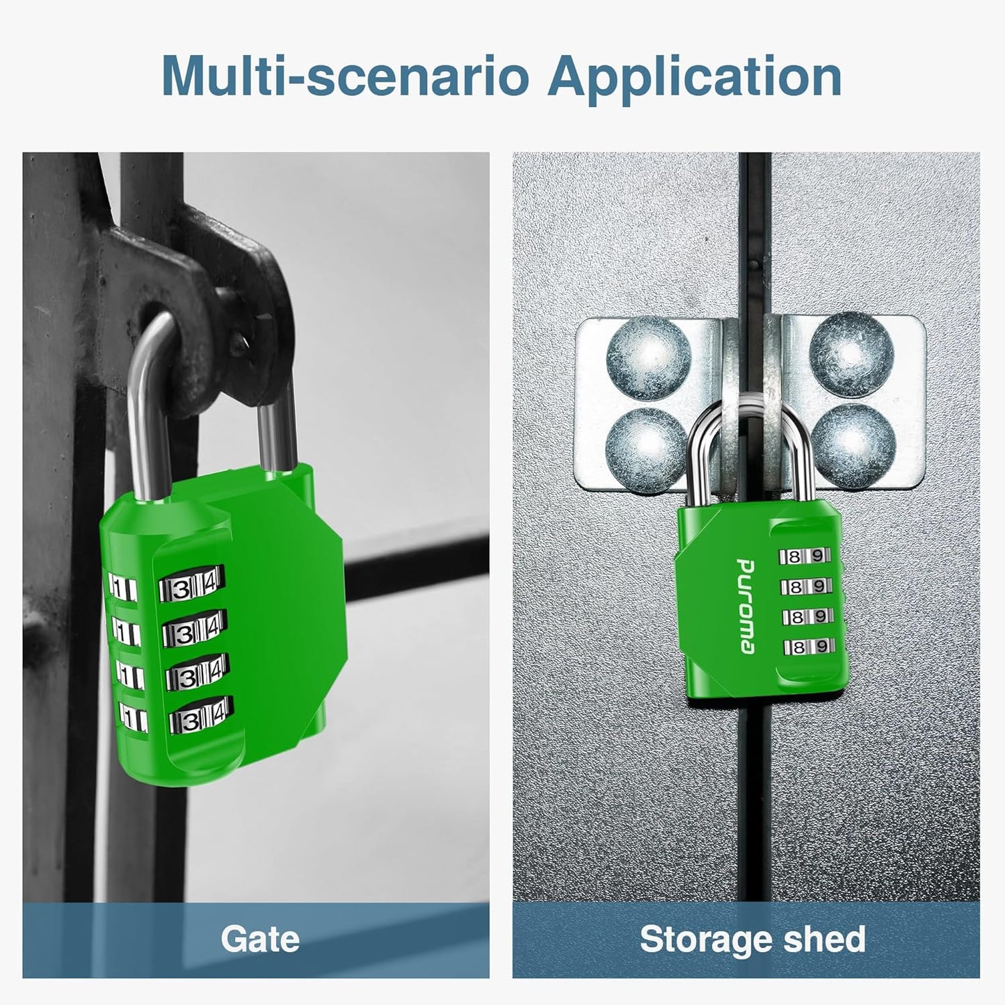 Puroma 1 Pack Combination Lock for Locker 4 Digit Outdoor Waterproof Padlock for School, Gym, Sports, Fence, Toolbox, Gate, Case, Outdoor, Hasp Storage, Cabinets (Green)