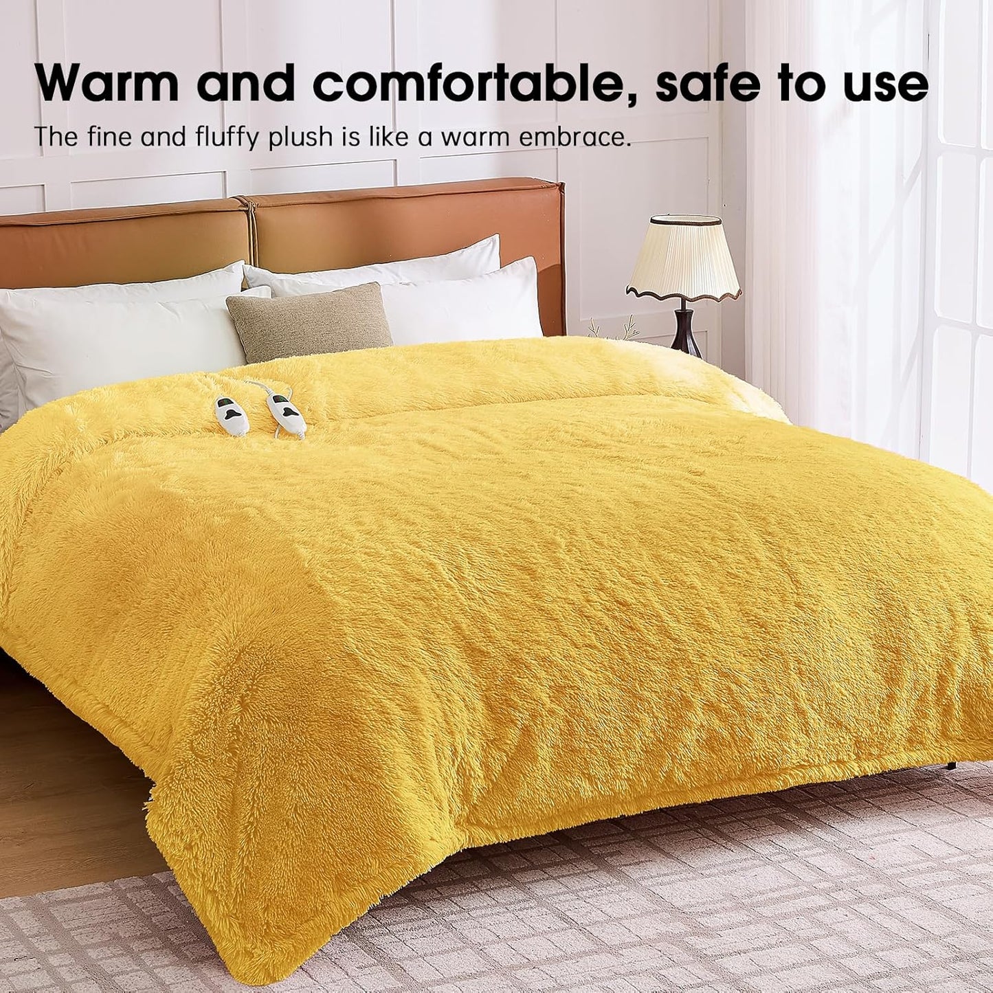 Heated Electric Blanket Queen–Faux Fur with Soft Thick SherpaWarm Winter Birthday Gifts for Women Grandma,Dual Control,10 Heat Settings,5 Time Settings, 84x90, Beige