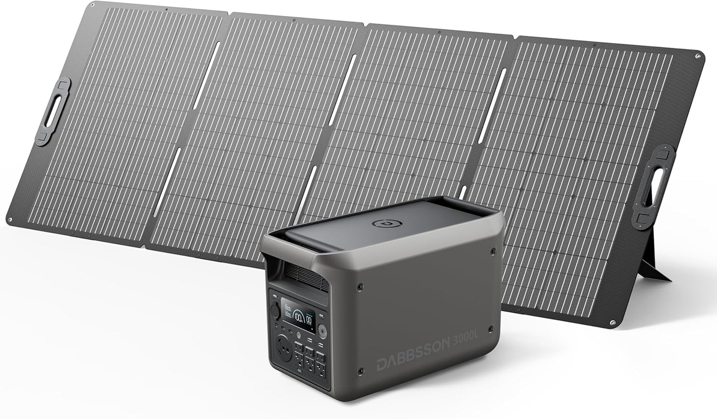 DABBSSON 3072Wh Solar Generator with 420W Solar Panel, Semi-Solid LiFePO4, 3000W AC Output×6,TT-30×1 for Charging RV,P-Boost 3600W,Lightweight,1.3X Runtime, 3000L Power Station for Camping Home Backup
