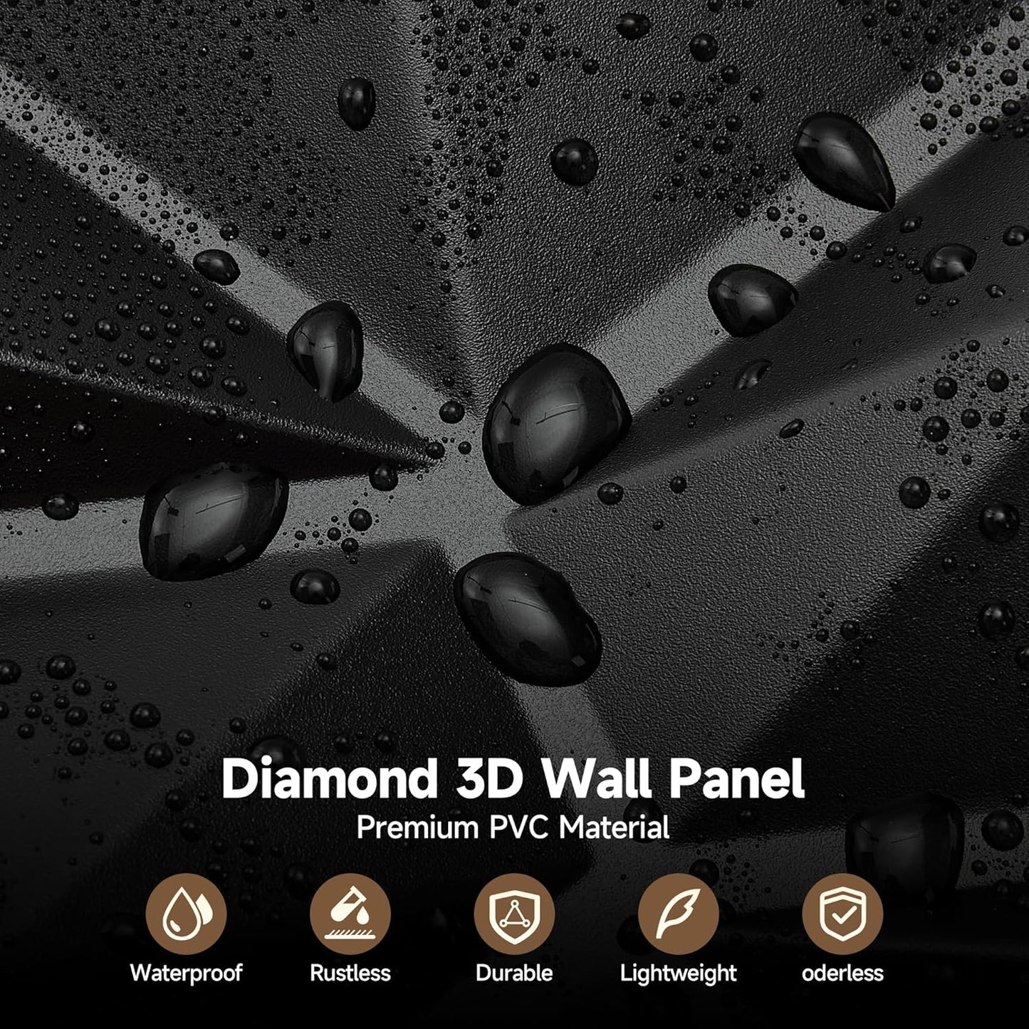 INMOZATA 3D Wall Panels for Interior Wall Decor, 33 Pack 12 x 12 Inch Decorative Wall Panels Diamond 3D Textured Accent Panel for TV, Gaming Living Room, Bedroom Background(Black)
