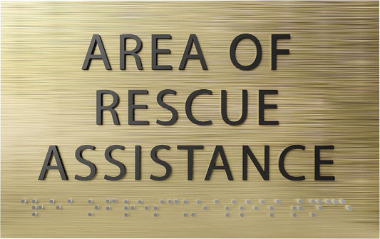 Area of Rescue Assistance Sign - ADA compliant sign. 6"x4" sign made from durable plastic with raised lettering and Braille. Designed to meet ADA (Americans with Disabilities Act) regulations.