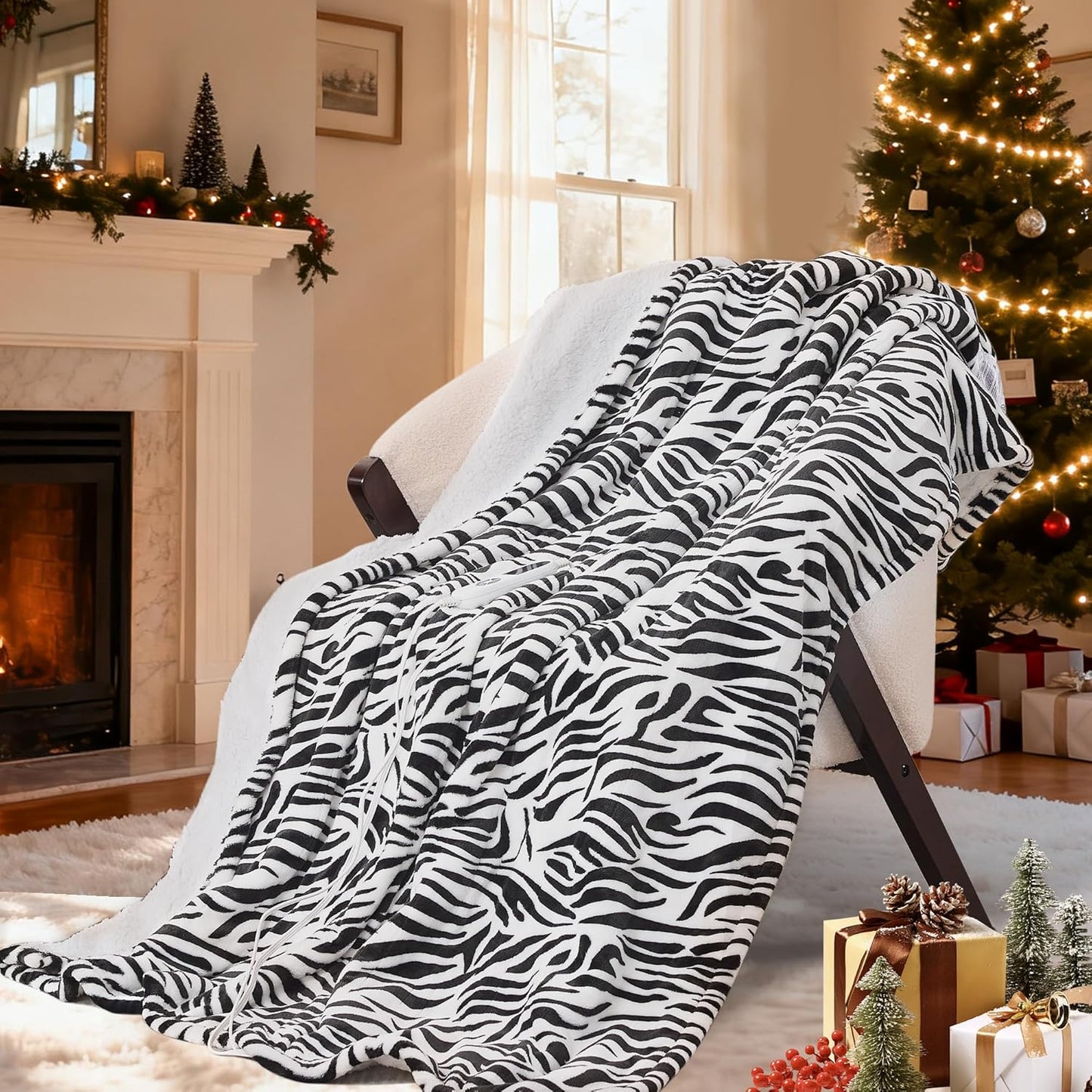 Heated Throw Blanket 50"x60", Electric Blanket with 6 Heat Settings & 1-12H Timer, Cozy Soft Flannel Sherpa, Machine Washable, Warm Gift for Women, Tiger