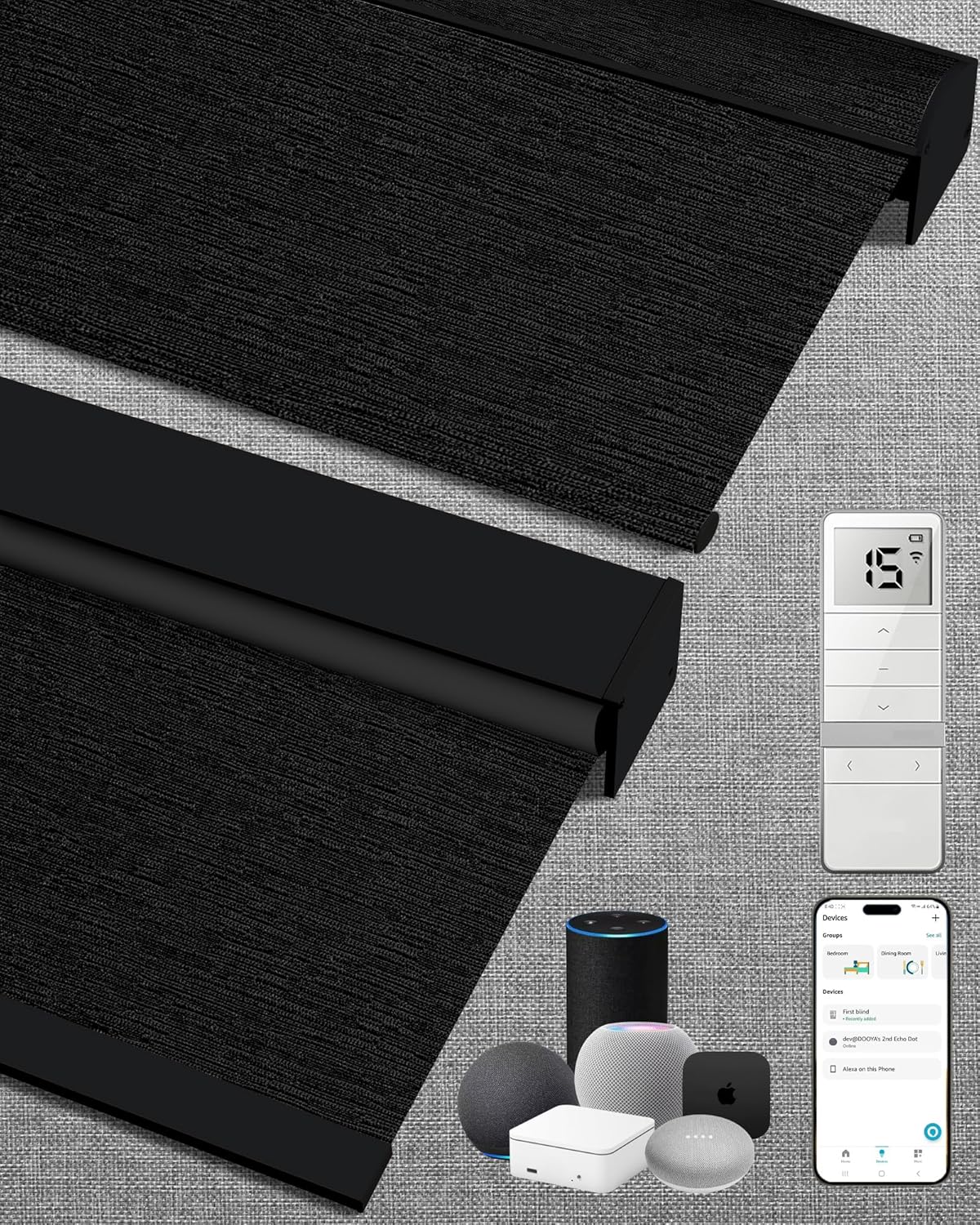 Kincmo Motorized Blinds with Remote,100% Blackout Motorized Roller Shades Work with Apple Homekit,Alexa,Google, Custom Electric Blinds with App,Voice Control (Aqua Waves Black)