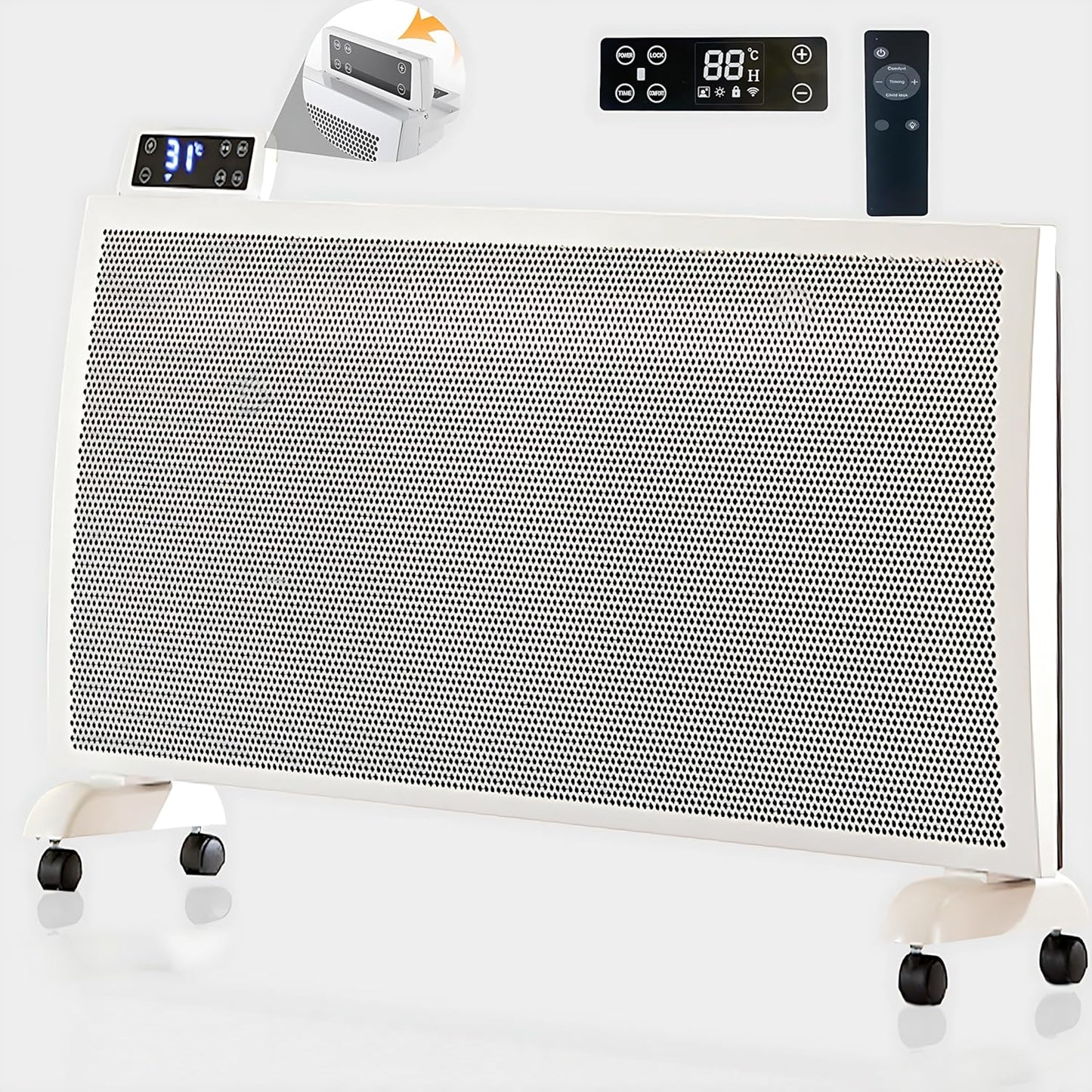 Infrared Space Heater: 1500W Portable Stand or Wall Mount Smart Electric Heater for Indoor Use Remote Control Bedroom & Office