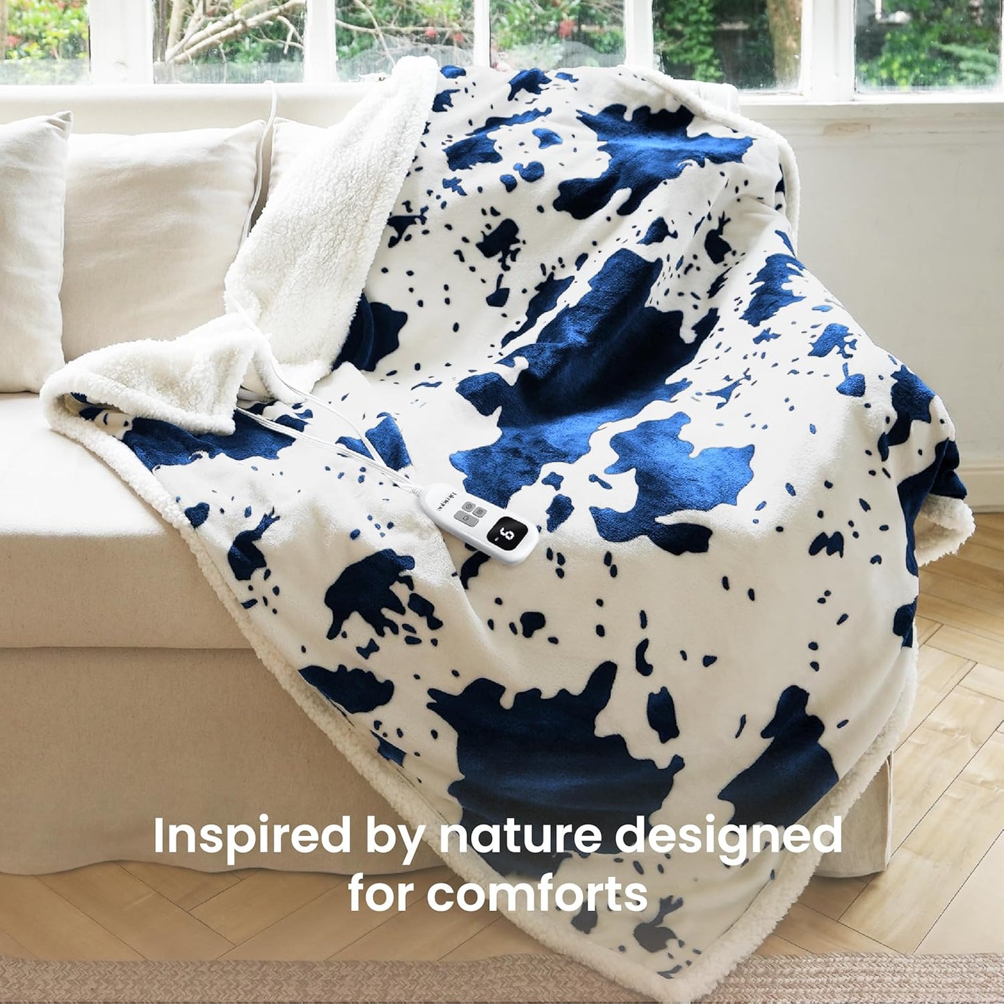 Cow Print Heated Blanket Full-Heating Electric Blanket Full with 10 Heat Levels & 10 Hours Auto-Off, Cozy Soft Fleece Sherpa, Washable, 72 x 84 Inche Cow Print Blue