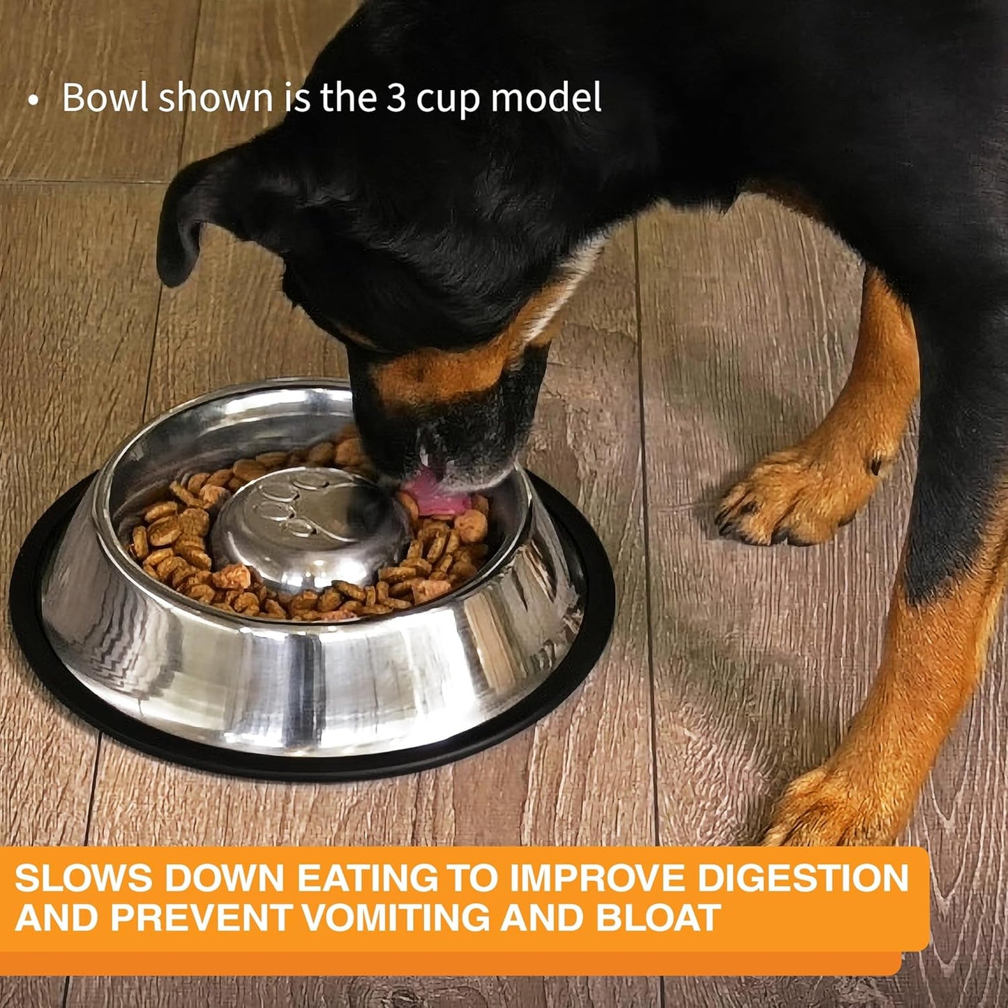 Neater Pet Brands Stainless Steel Slow Feed Bowl - Non-Tip & Non-Skid - Stops Dog Food Gulping, Bloat, Indigestion, and Rapid Eating (1.5 Cup)