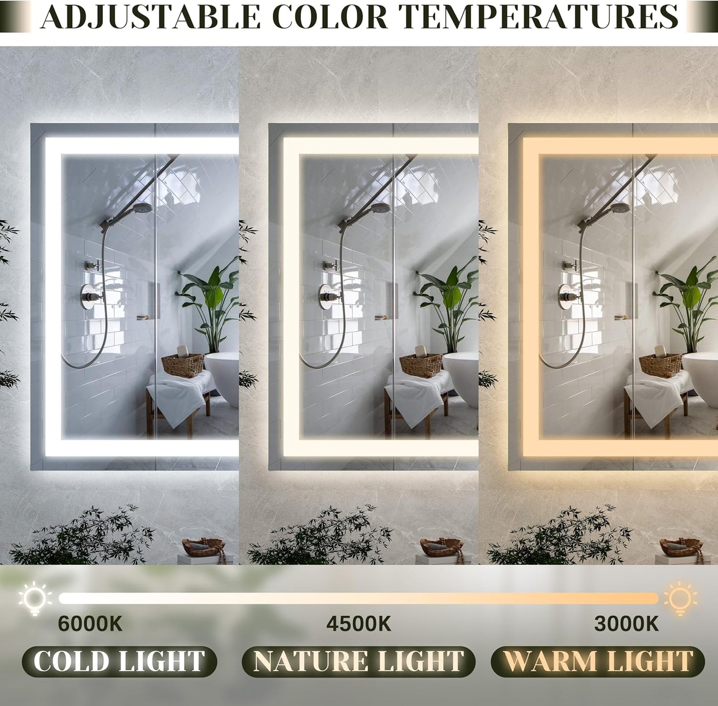 ROLOVE 32x 22 Inch Large Lighted Vanity Mirror with Dimmable 3 Modes, LED Makeup Mirror for Bathroom ＆ Dressing Room, Tabletop or Wall-Mounted, White