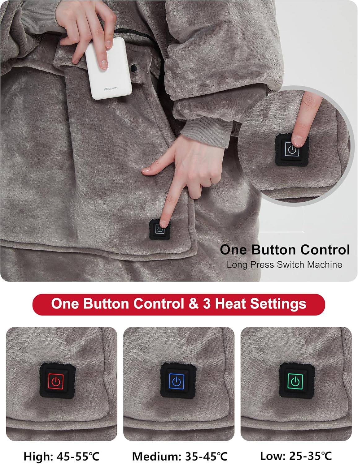 KFUBUO Heated Electric Wearable Blanket Throw Battery Operated Portable USB Cordless Outdoor Hoodie Sweatshirt