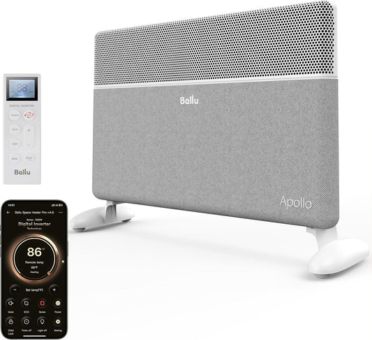 Ballu Convection Panel Space Heater for Large Room,Smart Quiet Heater with Programmable Thermostat,WiFi App Control,Inverter Energy Efficient for Indoor Use,Compatible with Alexa,White