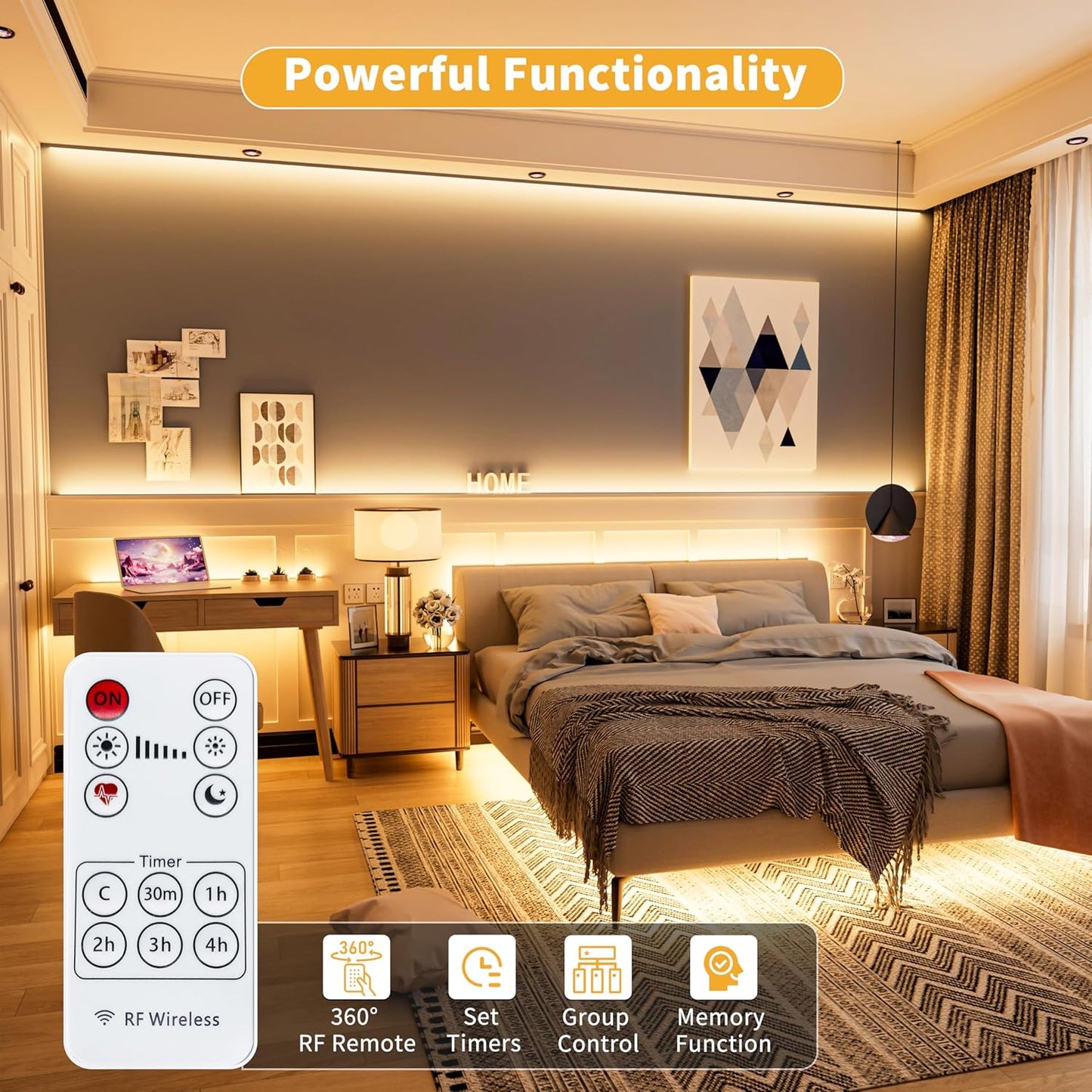 PAUTIX 5V USB COB LED Strip Light 6.56ft/2m 1200lm, Dimmable 640LEDs 2700K Warm White CRI90+ with RF Remote TV Backlight,Flexible Under Cabinet Tape Light for Bedroom,Kitchen,Home DIY Lighting