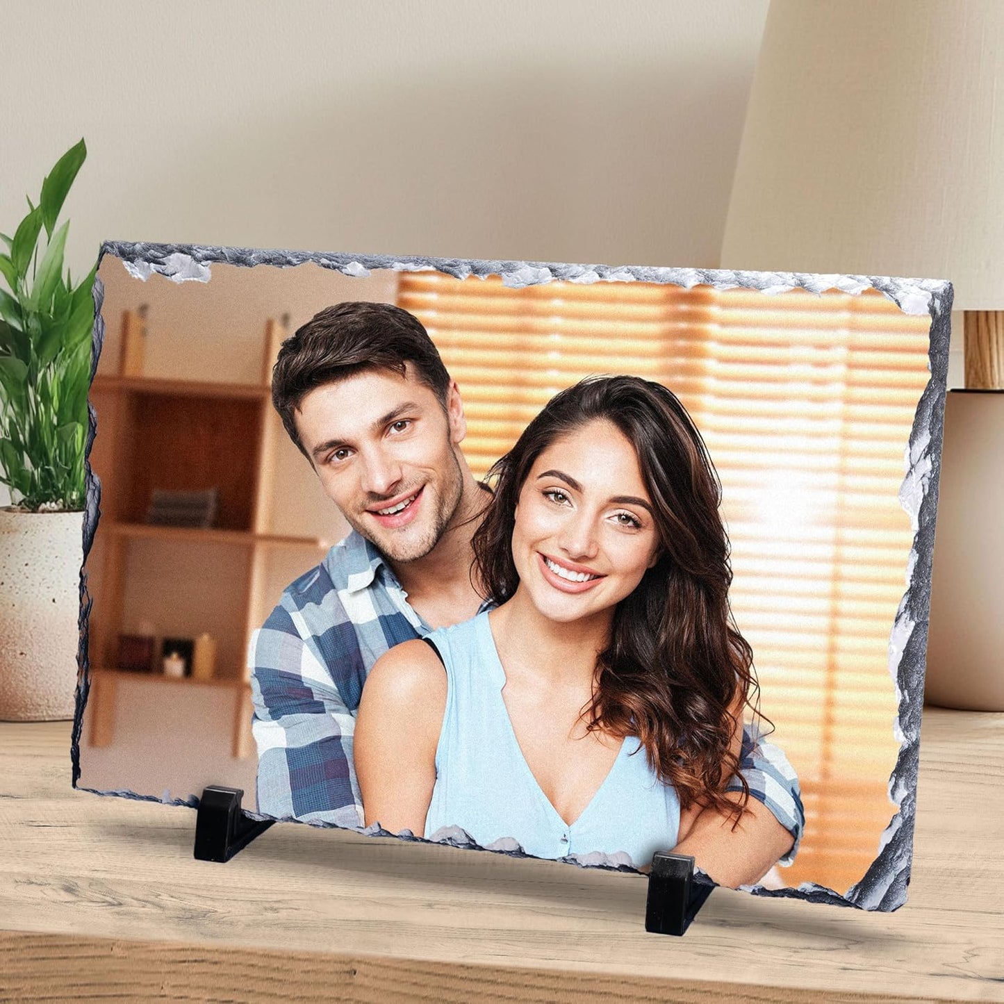 ArtPix 3D Christmas Personalized Slate Plate, Customized Xmas Photo Print Stone, Custom Picture Gift for Wife, Women, Family, Her, Him, Rock Slate Plaque Frame (Large - Rectangle)
