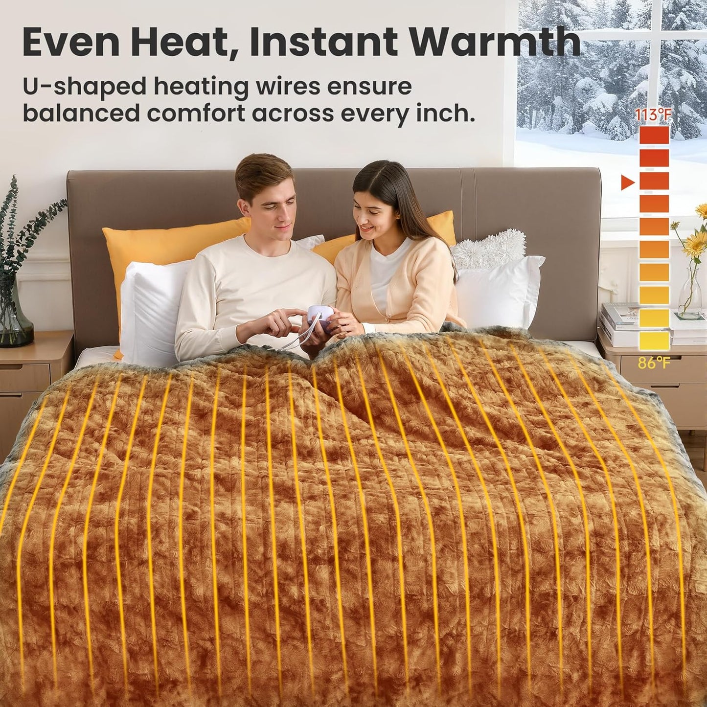 WOOMER Heated Blanket Full Size Electric Blanket 77"x 84", Soft Faux Fur Fast Heating Blanket, 10 Heating Levels & 0.5-12H Auto Off, Over-Heat Protection, ETL Certification