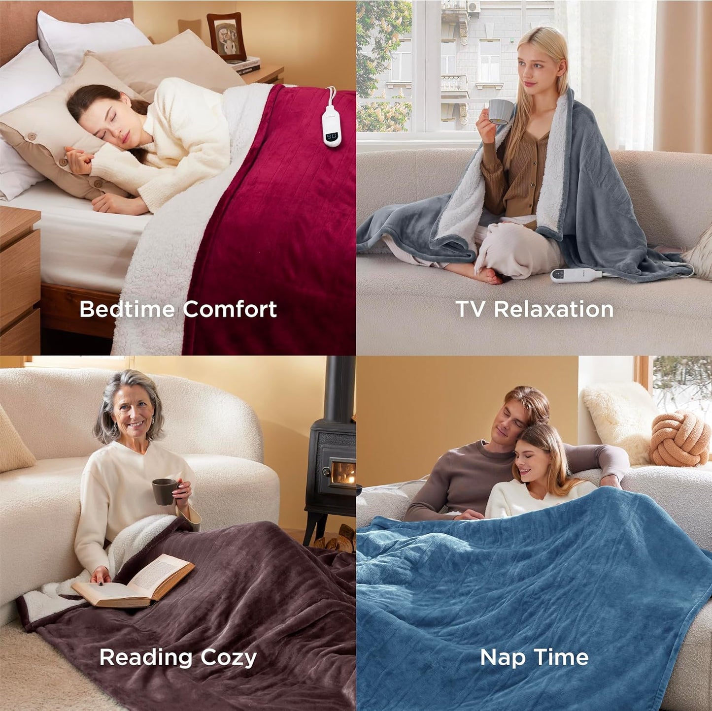Bedsure Electric Blanket Queen Size - Dual Control Heated Blanket Queen, Fast Heating with 10 Time Settings & 10 Heat Settings, Warm Gift for Grandma (84x90 inches, Purple)