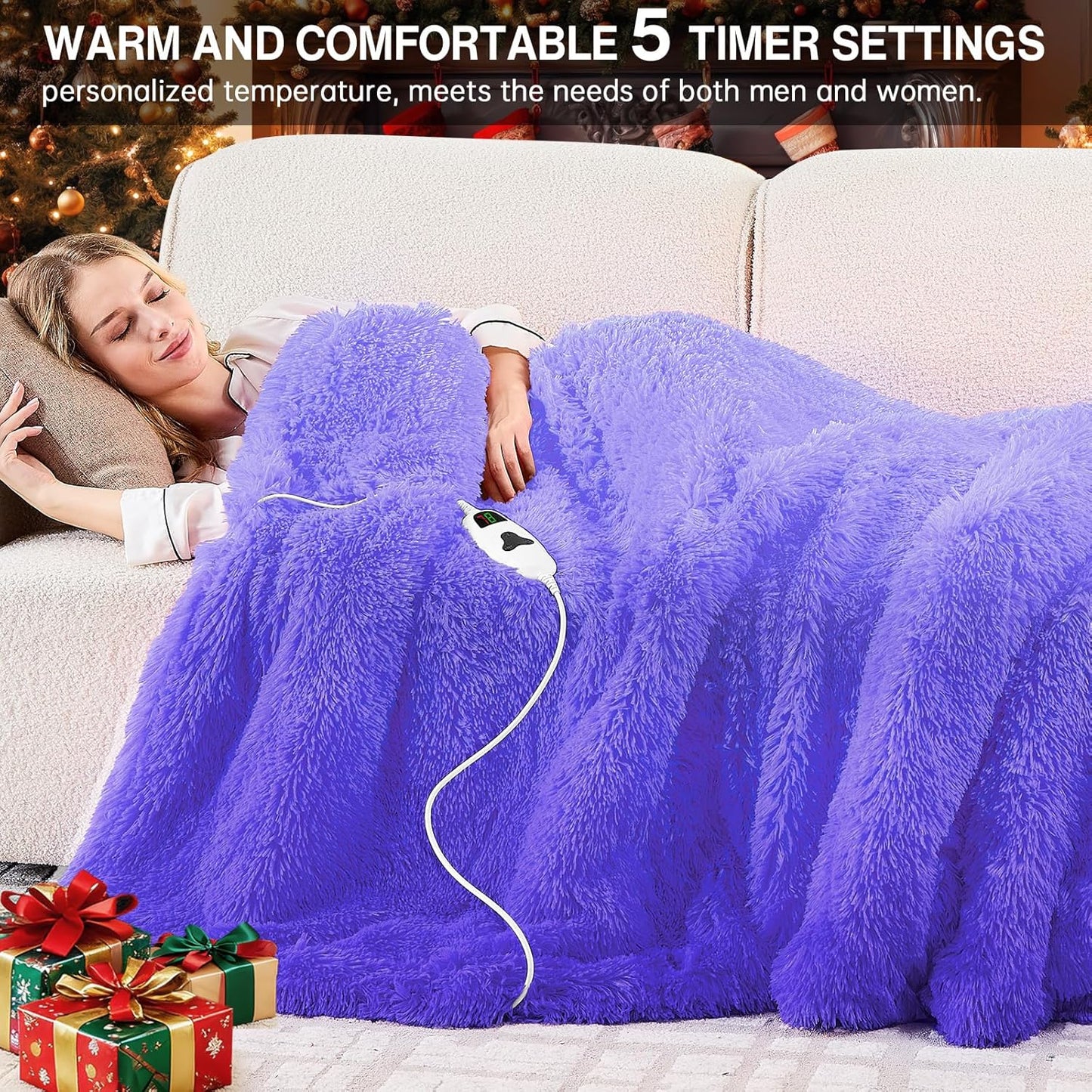 Heated Electric Blanket Throw,Warm Winter Birthday Gifts for Women Her Grandma-Faux Fur with Soft Sherpa,10 Heat Settings,5 Time Settings with Fast Heating, 50x60, Sunset Purple