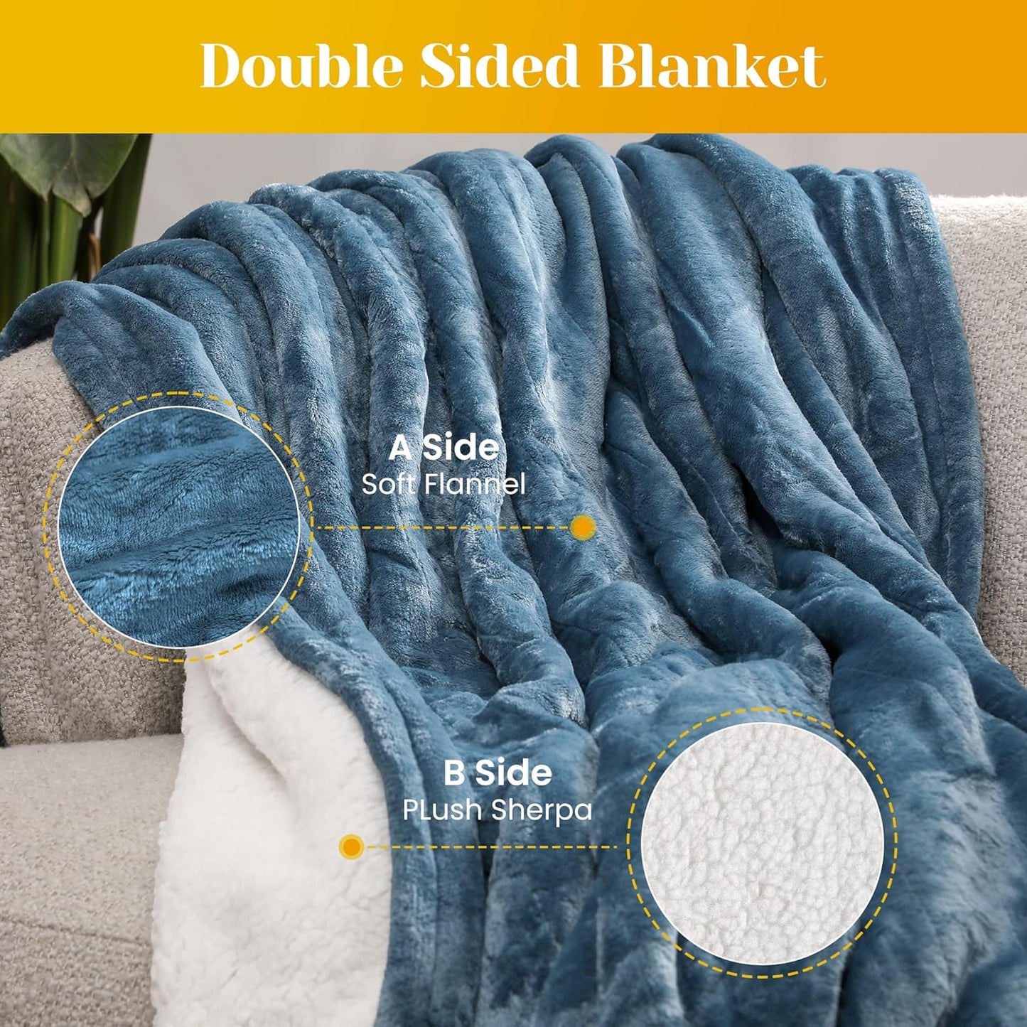 SUNVIVI Heated Blanket Twin Size, Heating Electric Throw Blanket, 10 Heat Settings, 12 Hours Auto Off, Machine Washable, ETL Certified, Overheating Protection, Blue