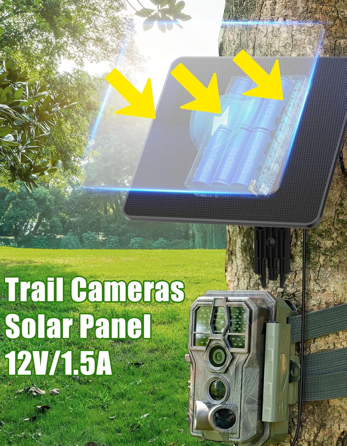 KJK 6W Trail Camera Solar Panels, Solar Battery Charger 12 Volt, Waterproof Hunting Accessory, Ideal for 24/7 Wildlife Monitoring, Compatible with All Wireless/Cellular Trail Cameras, 10000mAh Battery