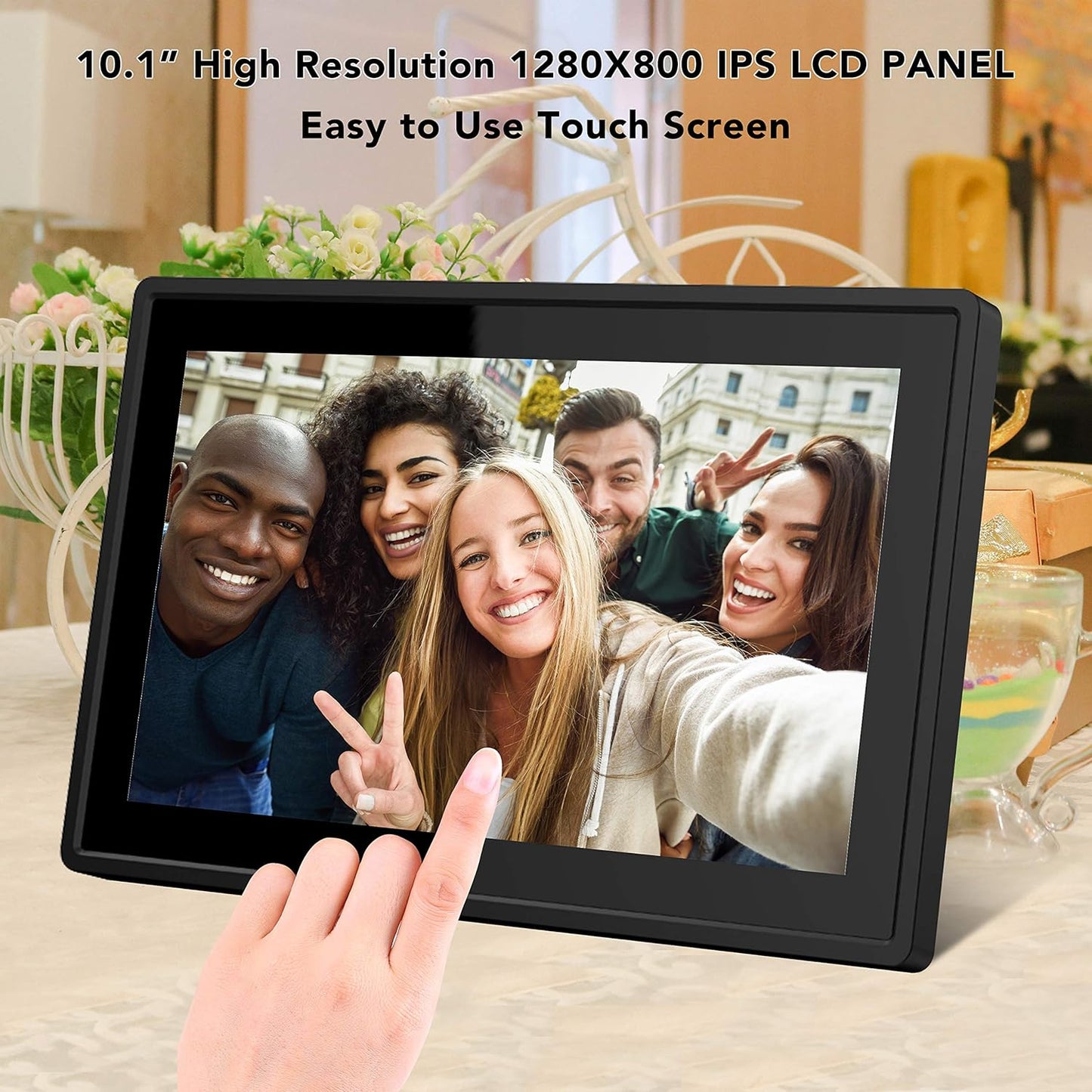 10.1 Inch 16GB Smart WiFi Digital Picture Frame, Send Photos or Small Videos from Anywhere, Touch Screen, 800x1280 IPS LCD Panel, Portrait and Landscape(Black)