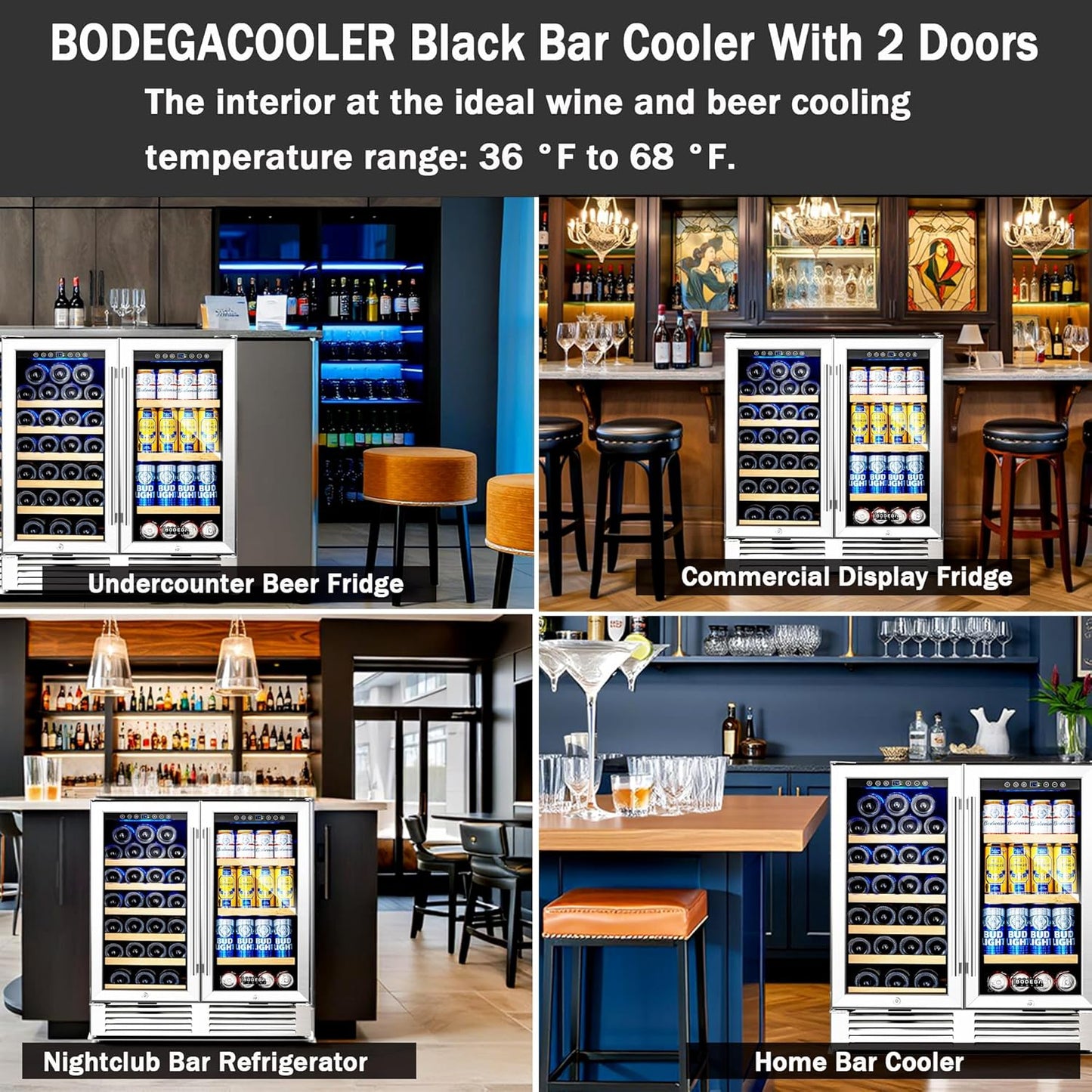 BODEGACOOLER Back Bar Cooler With 2 Glass Doors,30 Inch Wine and Beverage Refrigerator with Digital Touch,Counter Height Commercial Beverage Refrigerator, Beverage Cooler Holds 31 Bottles and 92 Cans.