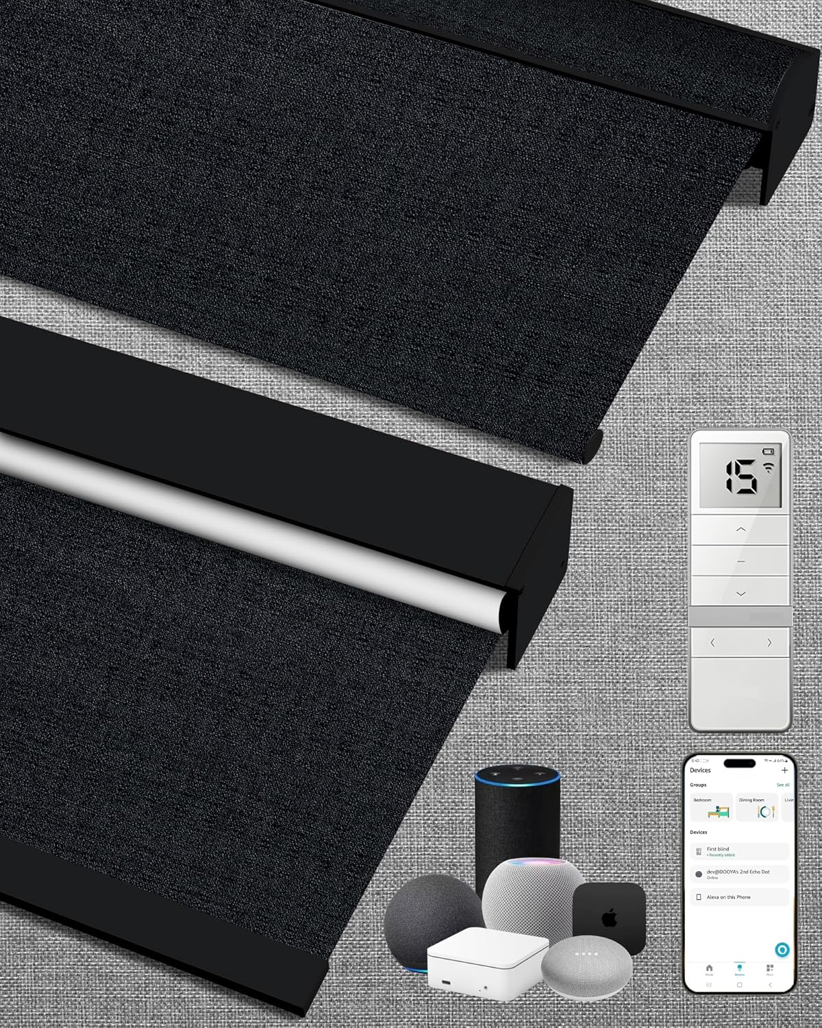 Kincmo Motorized Blinds with Remote,100% Blackout Motorized Roller Shades Work with Apple Homekit,Alexa,Google, Custom Electric Blinds with App,Voice Control (Eclipse Onyx Black)