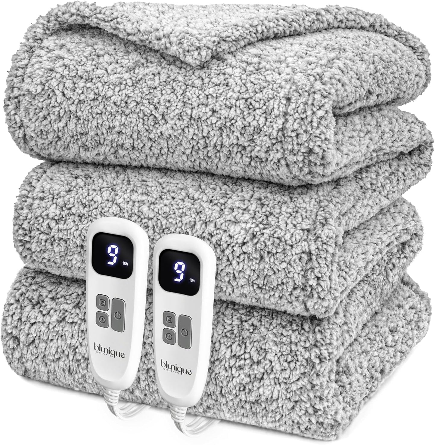 Heated Blanket Electric Blanket King - Fast Heating Blanket Throw Dual Control Double Sided Sherpa with 6 Heating Levels & 1-10 Hours Auto Off, Mashine Washable, 90 x 100 Inches, Grey