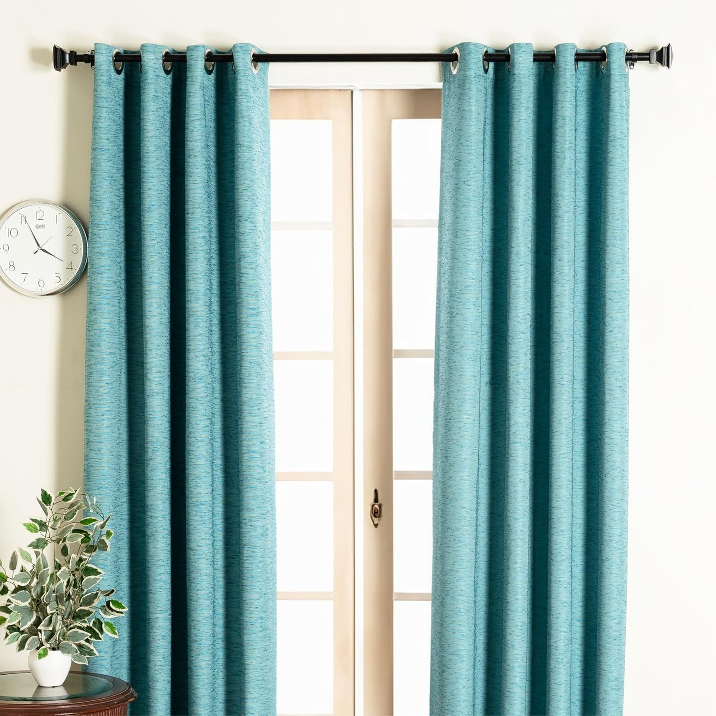 Deco Window Adjustable Curtain Rod for Windows 44 to 120 Inch (Pack of 1) Extendable Heavy Duty 1 Inch Iron Drapery Pole with Finials Wall Mounted French Door Curtain Rods (Black)
