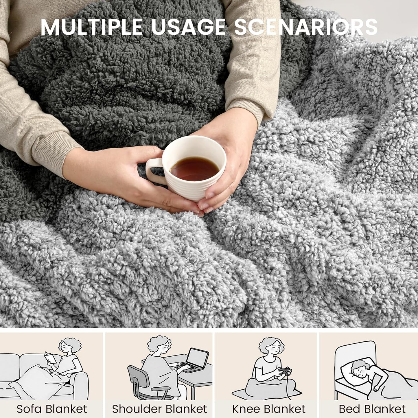 Heated Blanket Electric Blanket Throw - Fast Heating Blanket Throw Double Sided Sherpa Ultra Soft Cozy with 10 Heating Levels & 2-10 Hours Auto Off, Mashine Washable, 50 x 60 Inches, Grey