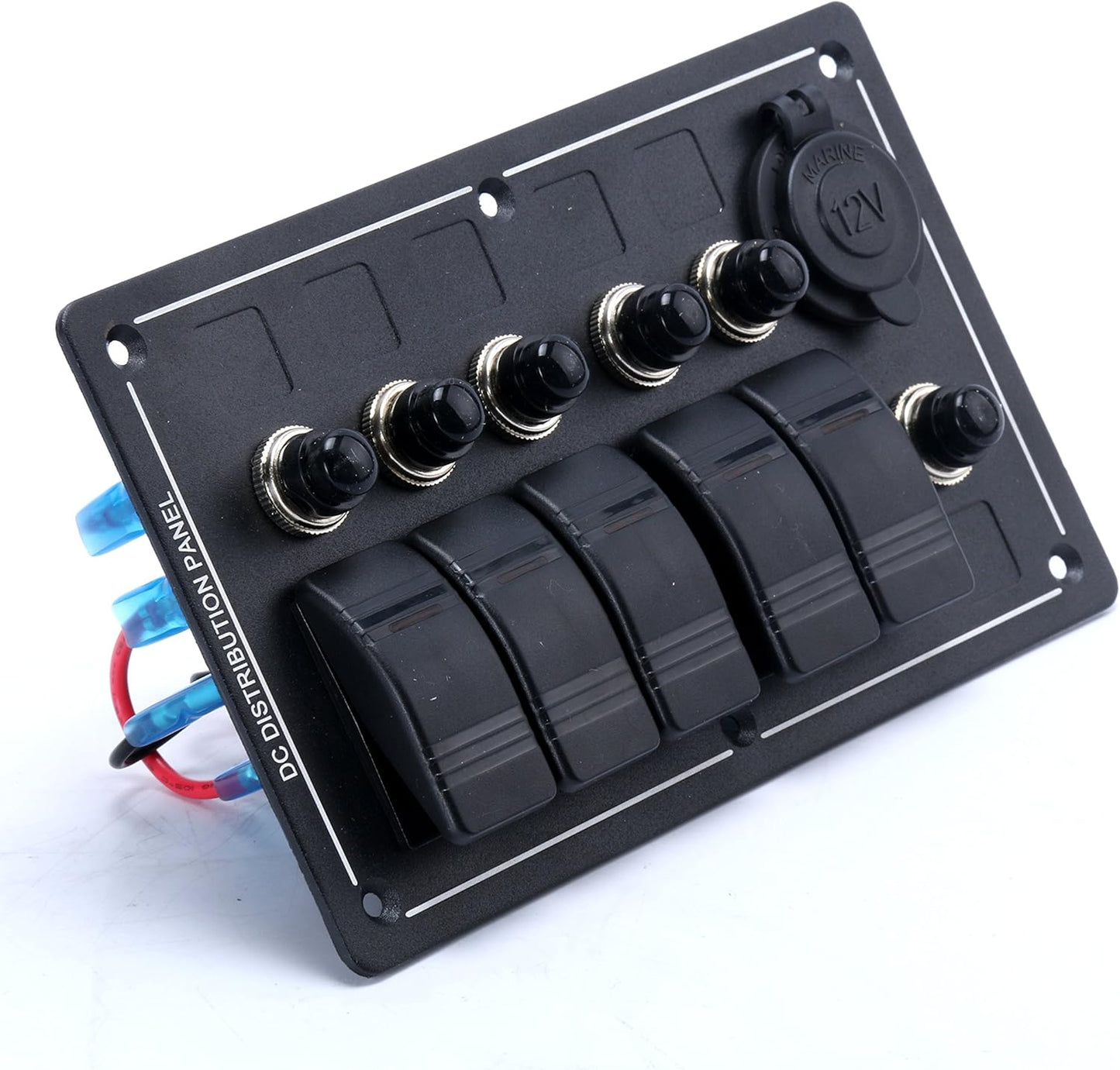 Amarine Made 5 Gang Aluminium LED Rocker & CIG Socket & Circuit Breaker Waterproof Marine/Boat/rv Switch Panel AM62-PN-LB5Z/S