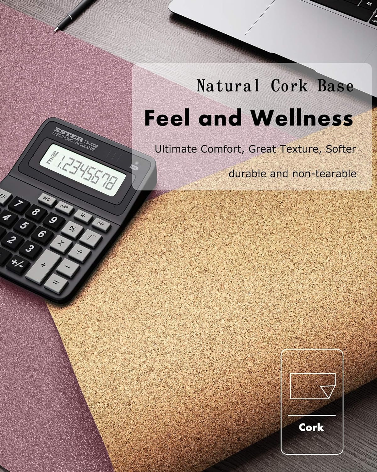 YSAGi Double-Sided Desk Pad, 31.5"x15.7"Leather Desk Mat, Eco Cork Desk Pad Protector,Large Mouse Pad,Waterproof Desk Blotter for Office/Home(Dark Pink)
