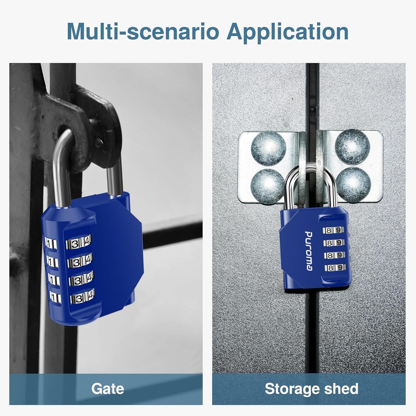 Puroma 1 Pack Combination Lock for Locker 4 Digit Outdoor Waterproof Padlock for School, Gym, Sports, Fence, Toolbox, Gate, Case, Outdoor, Hasp Storage, Cabinets (Blue)