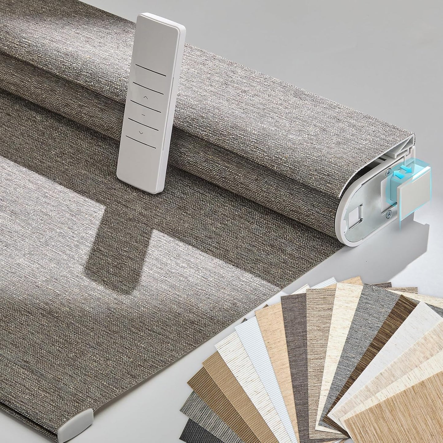 Persilux Smart Motorized Blinds with Remote, No Drill Automatic Roller Shades for Indoor Windows, Light Filtering Linen Fabric, Electric Blinds for Windows, Linen Brown C156-4, Custom Size