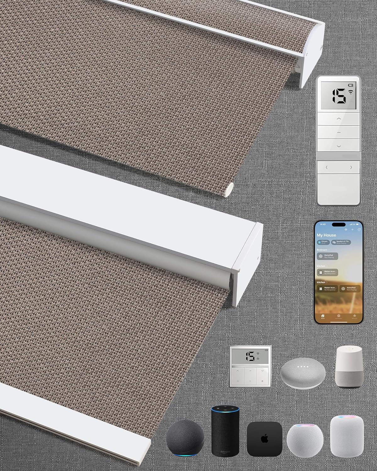 Kincmo Motorized Blinds with Remote,100% Blackout Motorized Roller Shades Work with Apple Homekit,Alexa,Google, Custom Electric Blinds with App,Voice Control (Groove Brown)