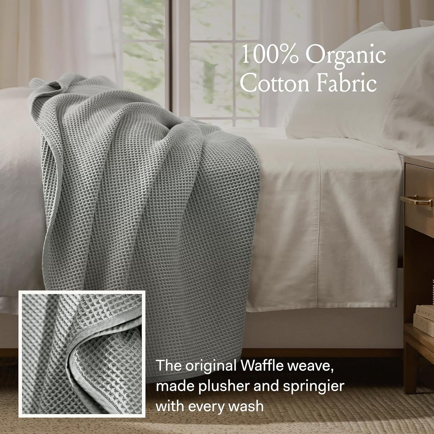 BOLL & BRANCH Waffle Bed Blanket - Full/Queen, Holly - Luxury 100% Organic Cotton - Soft, Lightweight and Breathable - Textured Waffle Weave