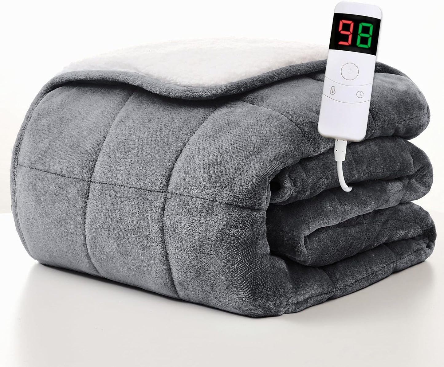 Homemate Heated Weighted Blanket for Adults - 50"x60" 10lbs Electric Throw Fast Heating Heavy Blanket 1/2/4/6/8 Hour Auto Off 10 Heat Levels Over-Heat Protection Soft Flannel Sherpa