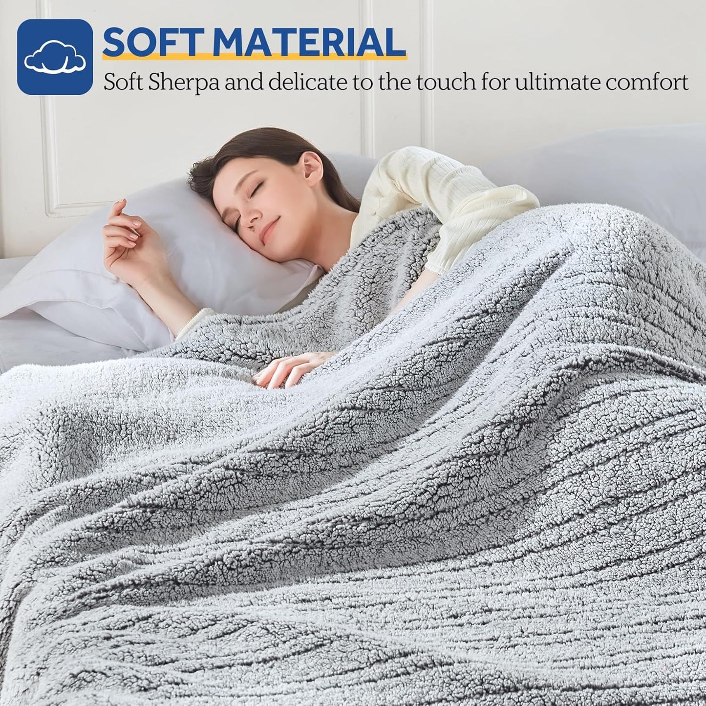 Sealy Electric Blanket Twin Size, Soft Sherpa Heated Blanket Single Control with 10 Heating Levels & 1 to 12 Hours Auto-Off Settings Over-Heated Protection 62"x84" Machine Washable, Charcoal