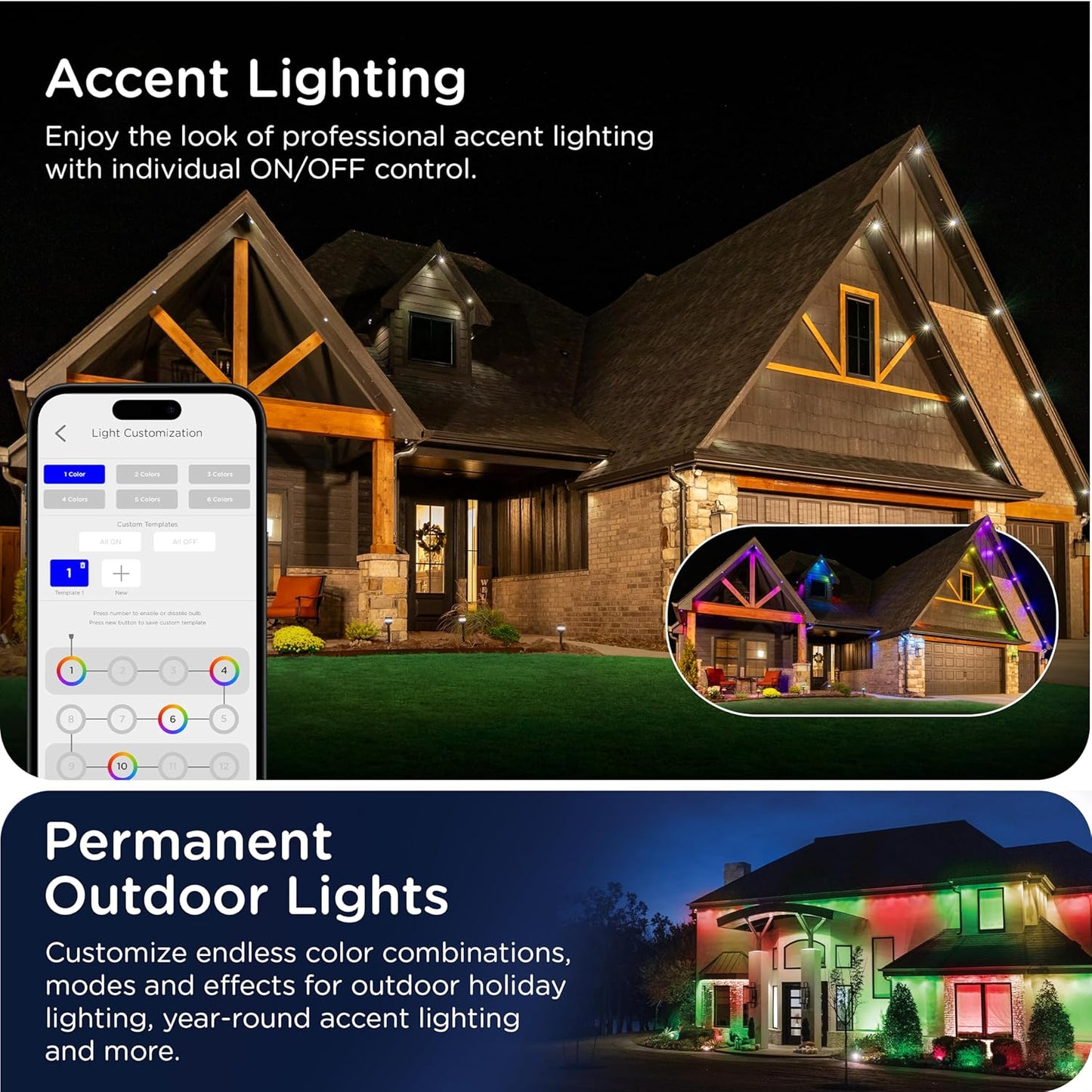 Enbrighten Vibe Eternity Permanent Outdoor Lights for House, 100 Feet, 72 RGBWIC LEDs, Close Spacing, 33lm, Color Changing, Christmas, Eave Lighting, Smart App, Works with Alexa, Google Home, 82730