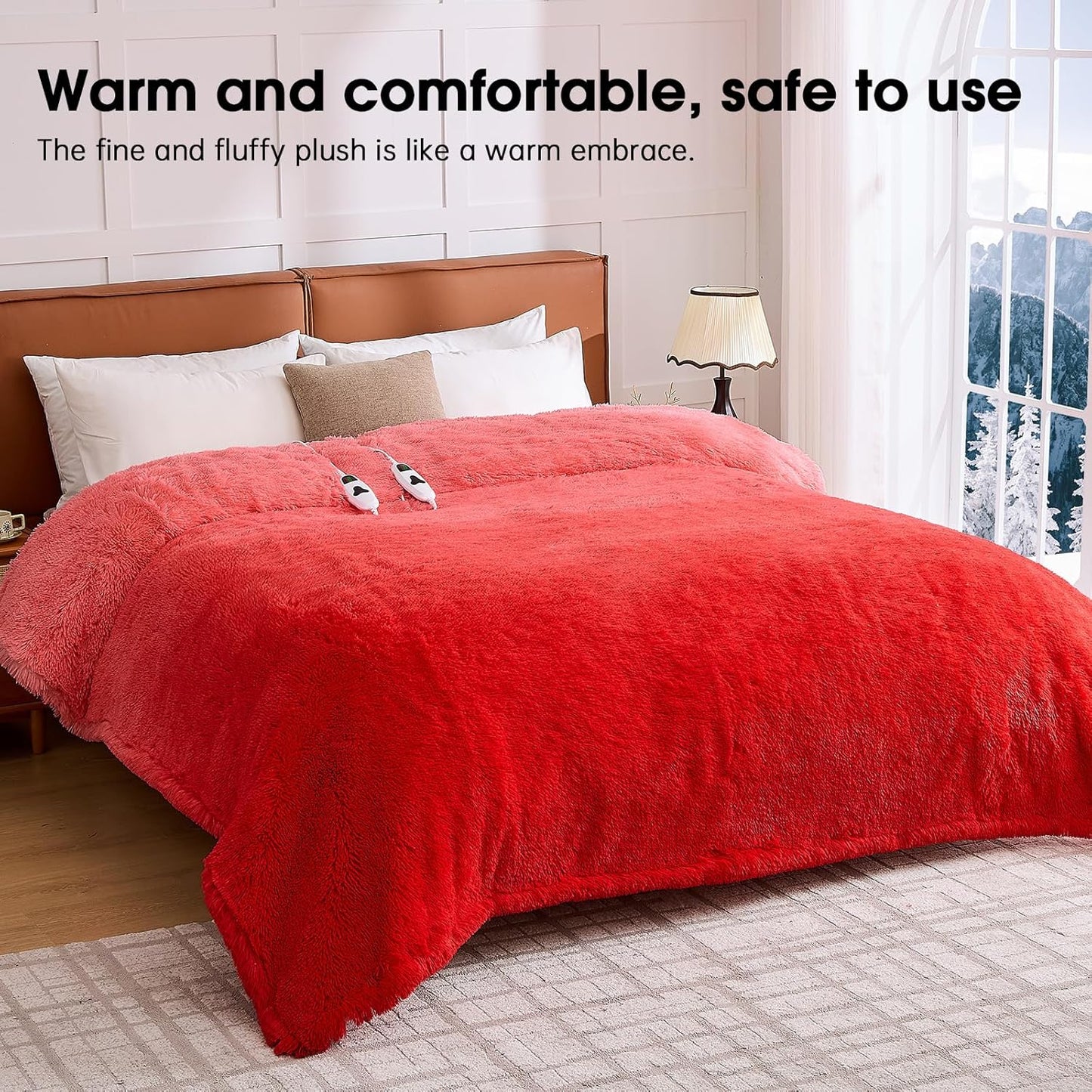 Heated Electric Blanket Queen,Warm Winter Birthday Gifts for Women Her Grandma–Faux Fur with Soft Sherpa,10 Heat Settings,5 Time Settings with Fast Heating, 84x90, Ruby Wine