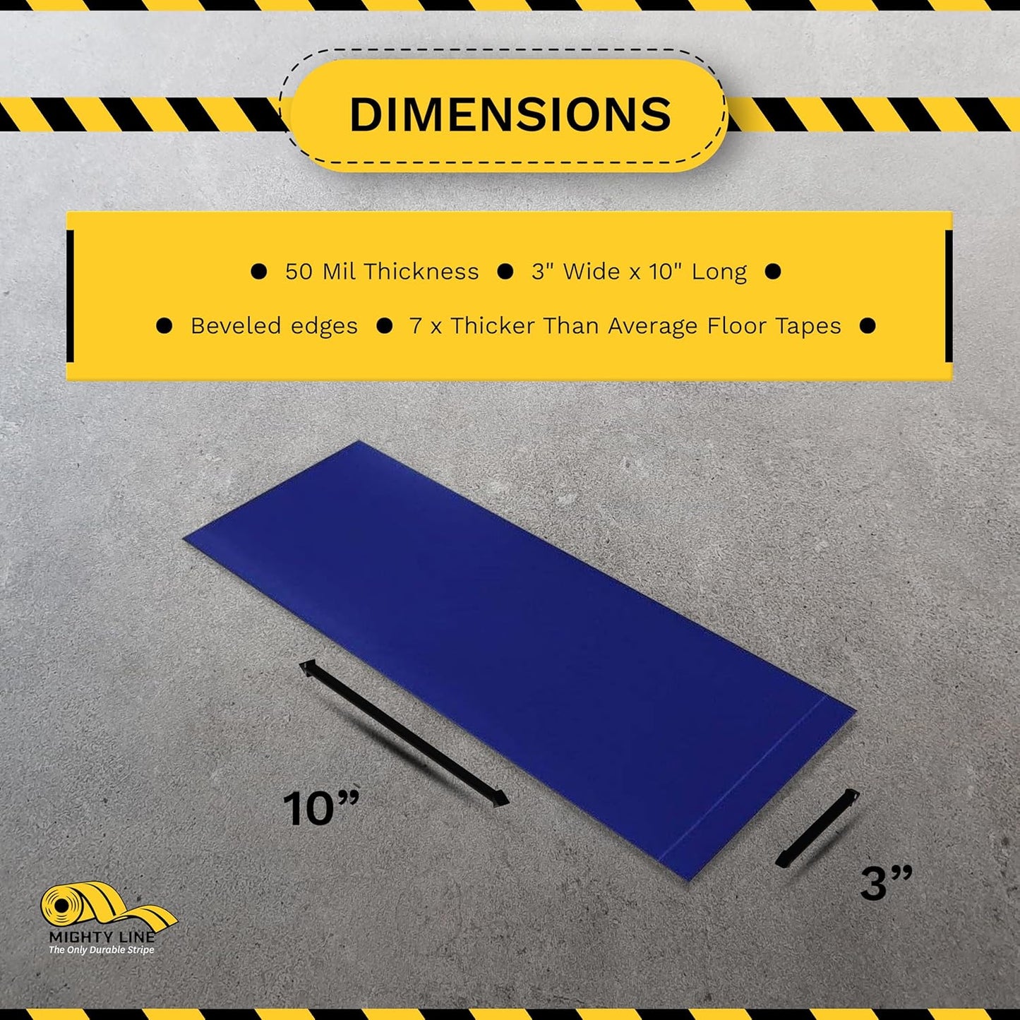 Mighty Line Floor Marking Tape Strips for Safety, Caution, Warning, Heavy-Duty, Peel and Stick, Adhesive, Industrial Quality, Blue, 3" by 10"