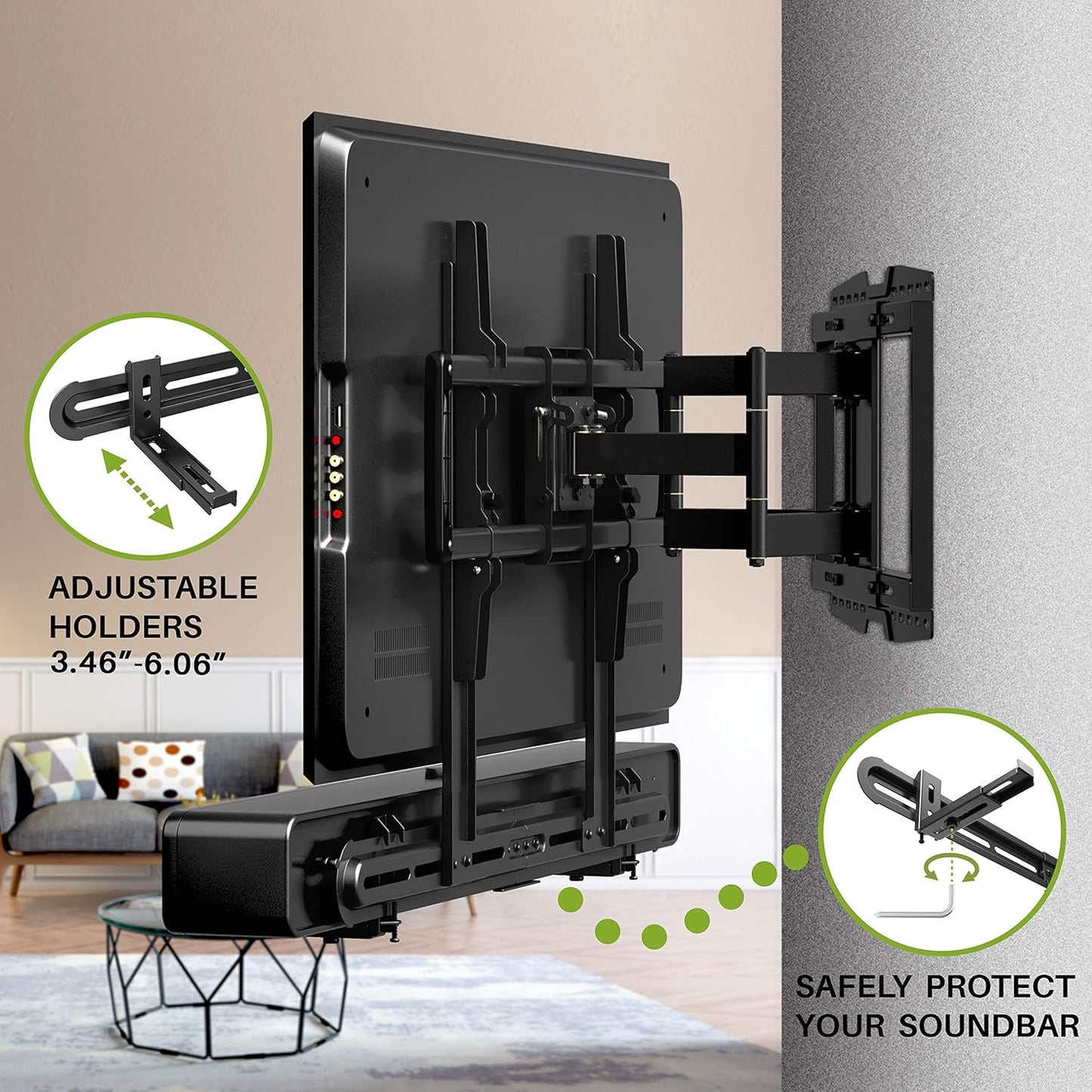 USX MOUNT Universal Soundbar Mount, Sound Bar TV Bracket for Soundbar with Speaker, Fits 2 Installation Options, Removable No-Slip Base Holder Extends 3.46”-6.06”