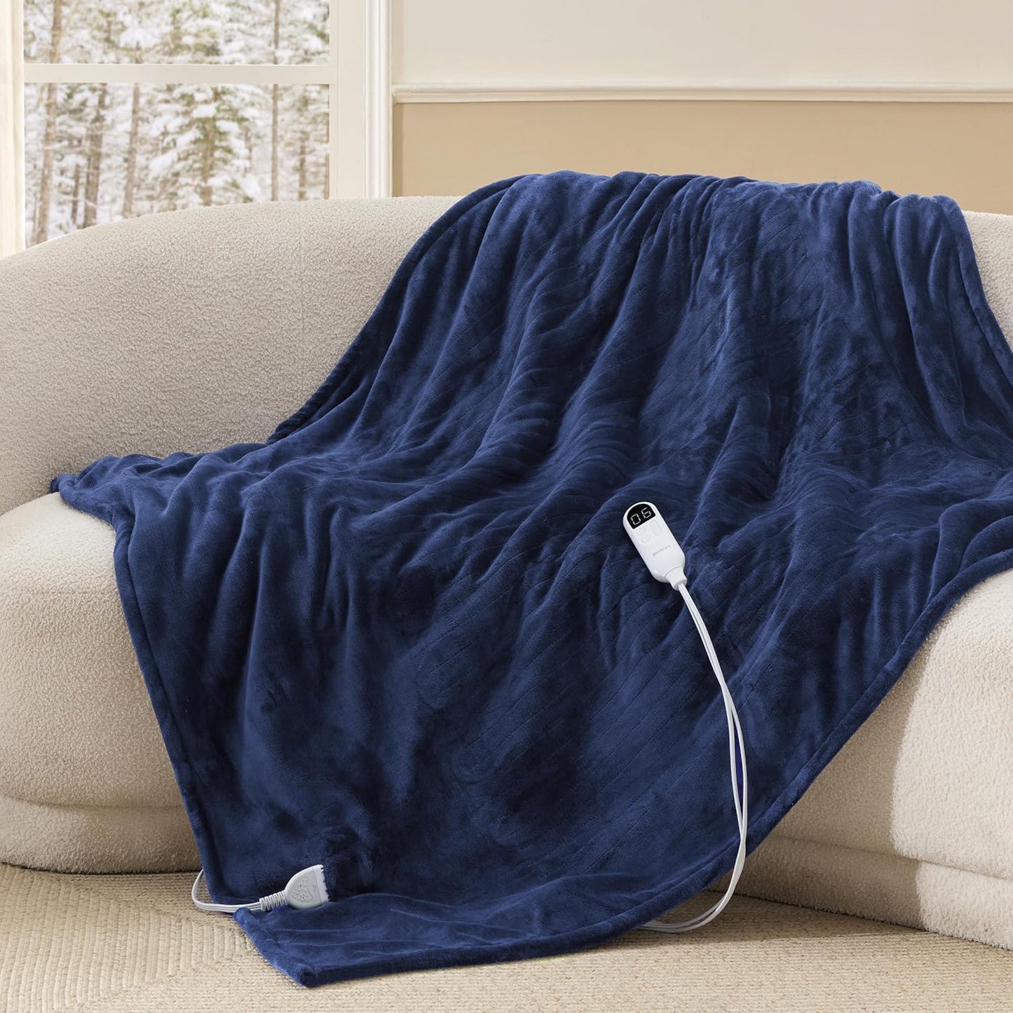 Bedsure Heated Blanket Throw Blanket - Fast Heating Electric Blanket, Soft Flannel Heated Throw with 4 Time Settings, 6 Heating Settings, Warm Gifts for Grandma, Women, Men (50"x60", Navy)