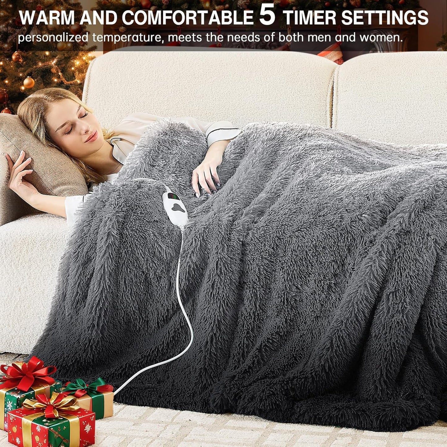 Heated Electric Blanket Twin–Faux Fur with Soft Thick Sherpa,Warm Winter Birthday Gifts for Women Grandma，10 Heat Settings,5 Time Settings with Fast Heating, 62x84, Foggy Dusk