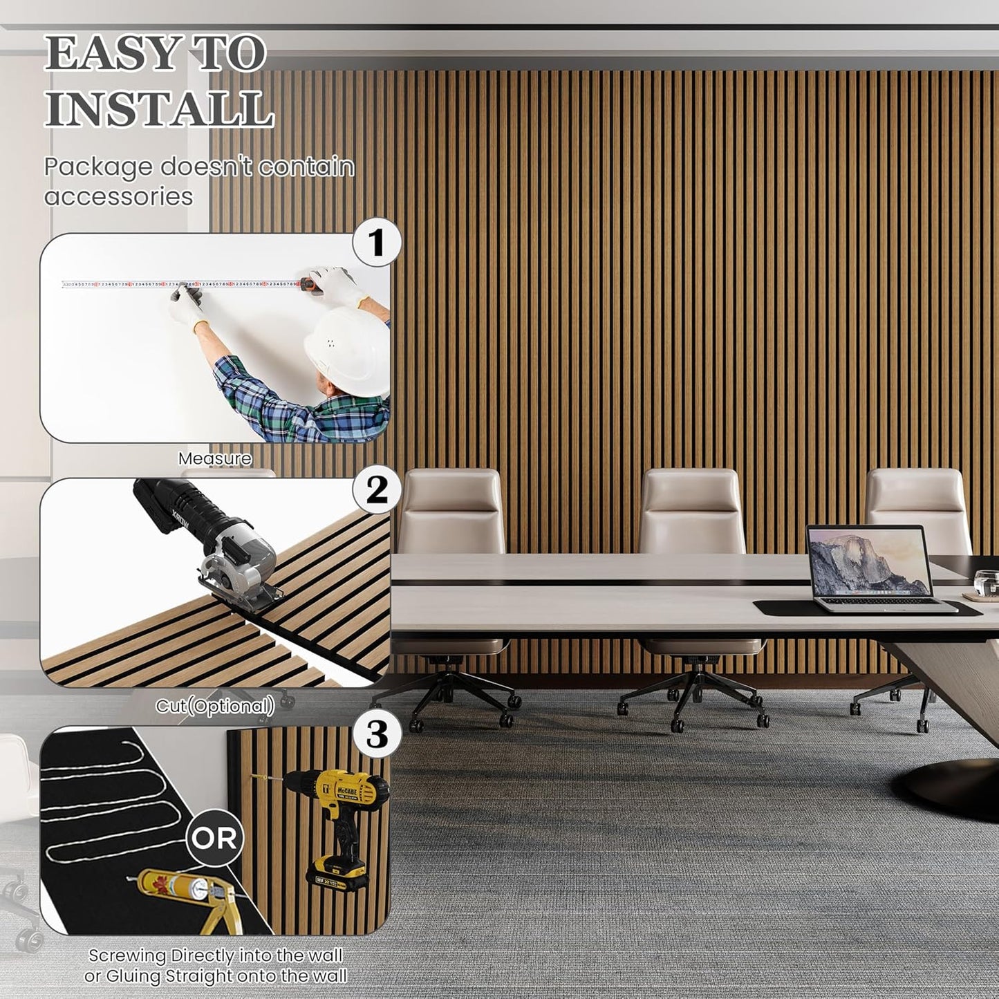Wood Salt Acoustic Wall Panels, 2 Piece 94" x 23.6" x 0.8" Soundproof Wooden Wall Panels, 3D Fluted Sound Absorbing Panel, Natural Oak