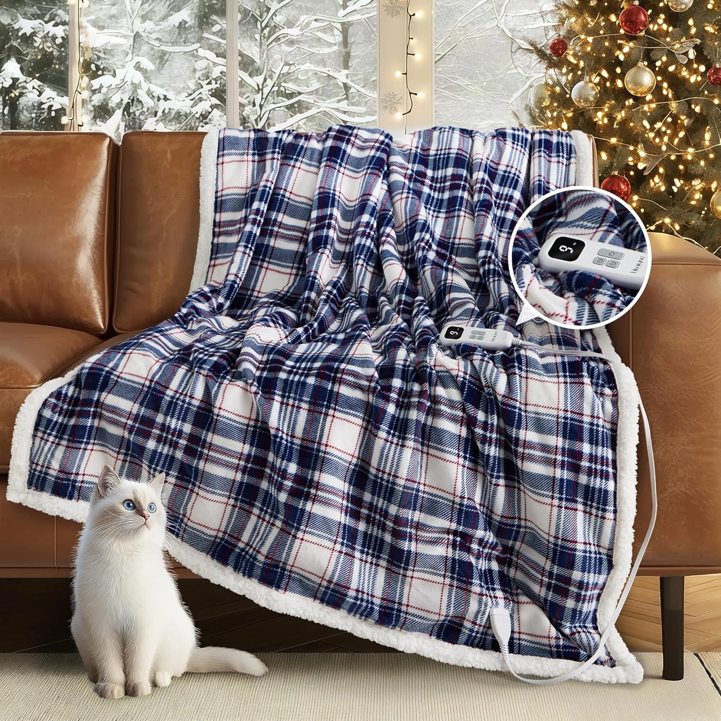 Christmas Heated Blanket Electric Throw-50''x60''Ultra Soft Cozy Plaid Flannel Fast Heating Electric Blanket with 10 Heat Levels & 10 Hours Auto Off, ETL Certified, Keep Warm in Home Office