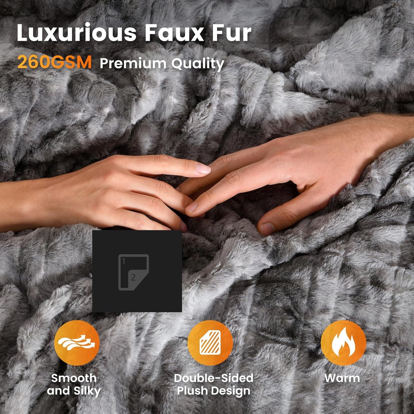 WOOMER Heated Blanket Full Size Electric Blanket 77"x 84", Soft Faux Fur Fast Heating Blanket, 10 Heating Levels & 0.5-12H Auto Off, Over-Heat Protection, ETL Certification