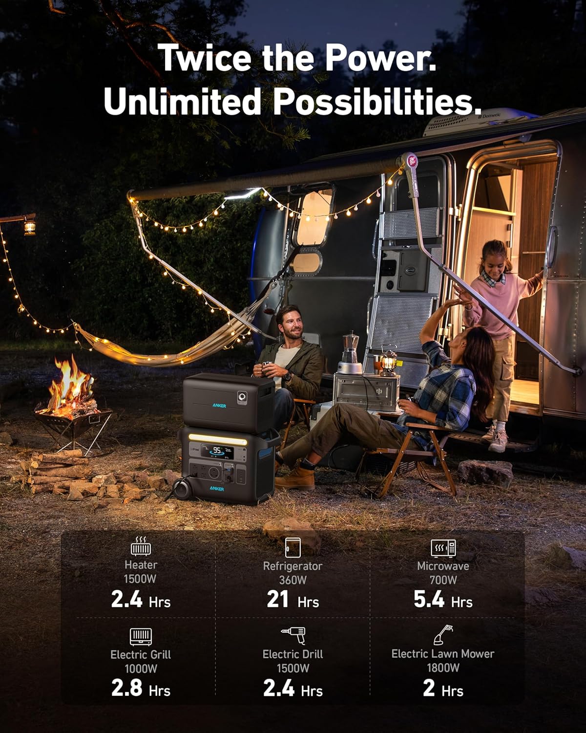 Anker SOLIX F2000 Portable Power Station, PowerHouse 767 and 760 Expansion Battery, 4096Wh LiFePO4 Battery with 4 AC Outlets Up to 2400W, GaNPrime Solar Generator for Home, Outdoor Camping, RV