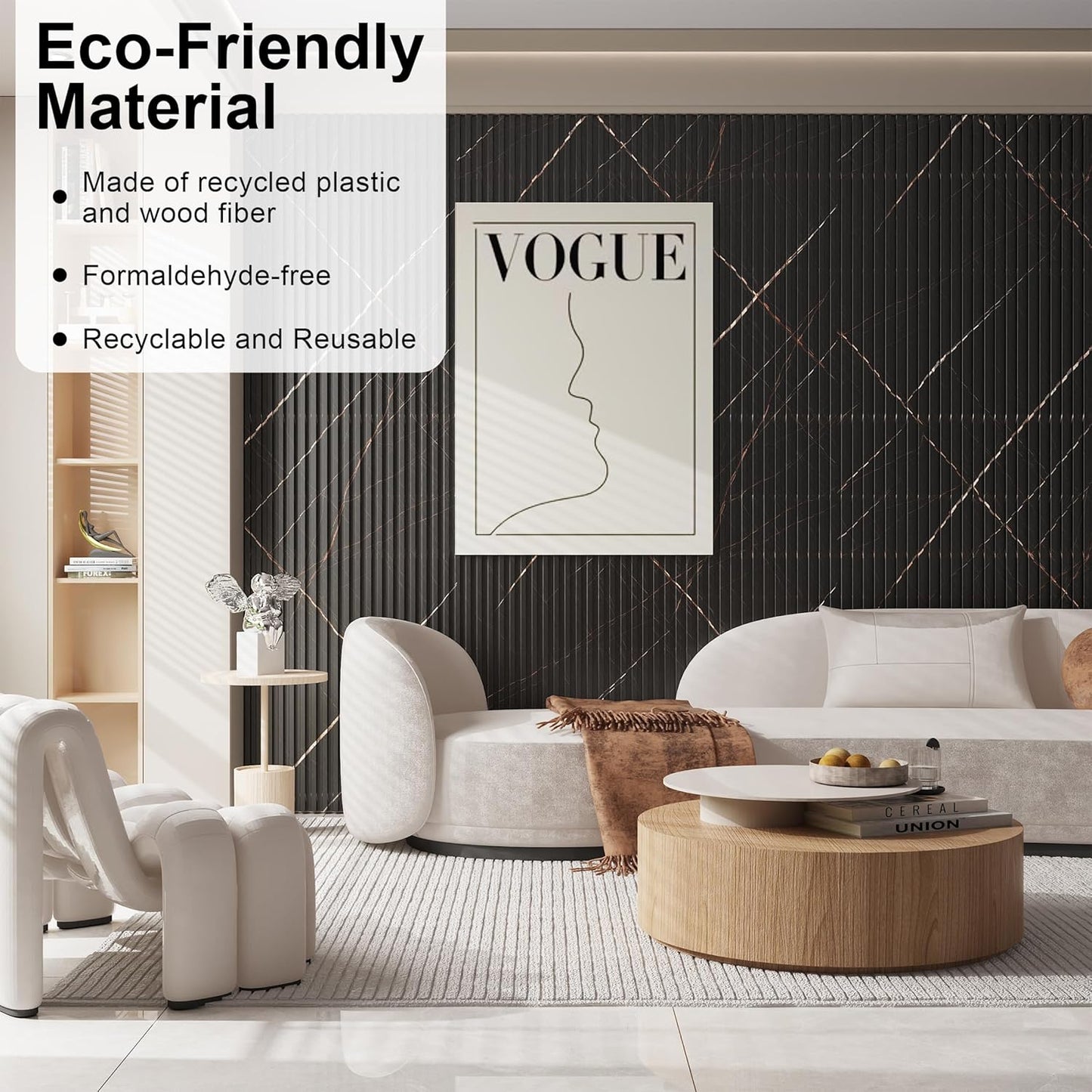 8-Pack WPC Slat Wall Panels - 3D Wall Panels, Water-Proof and Easy Installation, Accent Slat Wall Paneling for Living Room, Office,Granite, 96 x 6.6 Inch