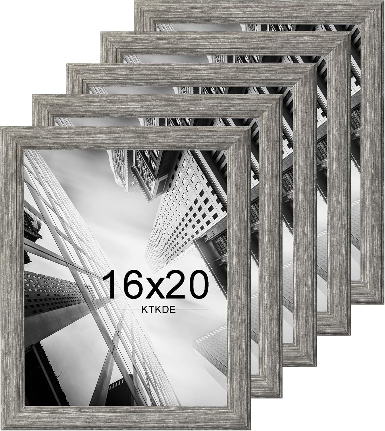 KTKDE 16x20 Picture Frame Set of 5,Studio Gallery 16 by 20 Poster Frame Gray Wooden, Large Frame for Photos, Posters - Art Prints best gift