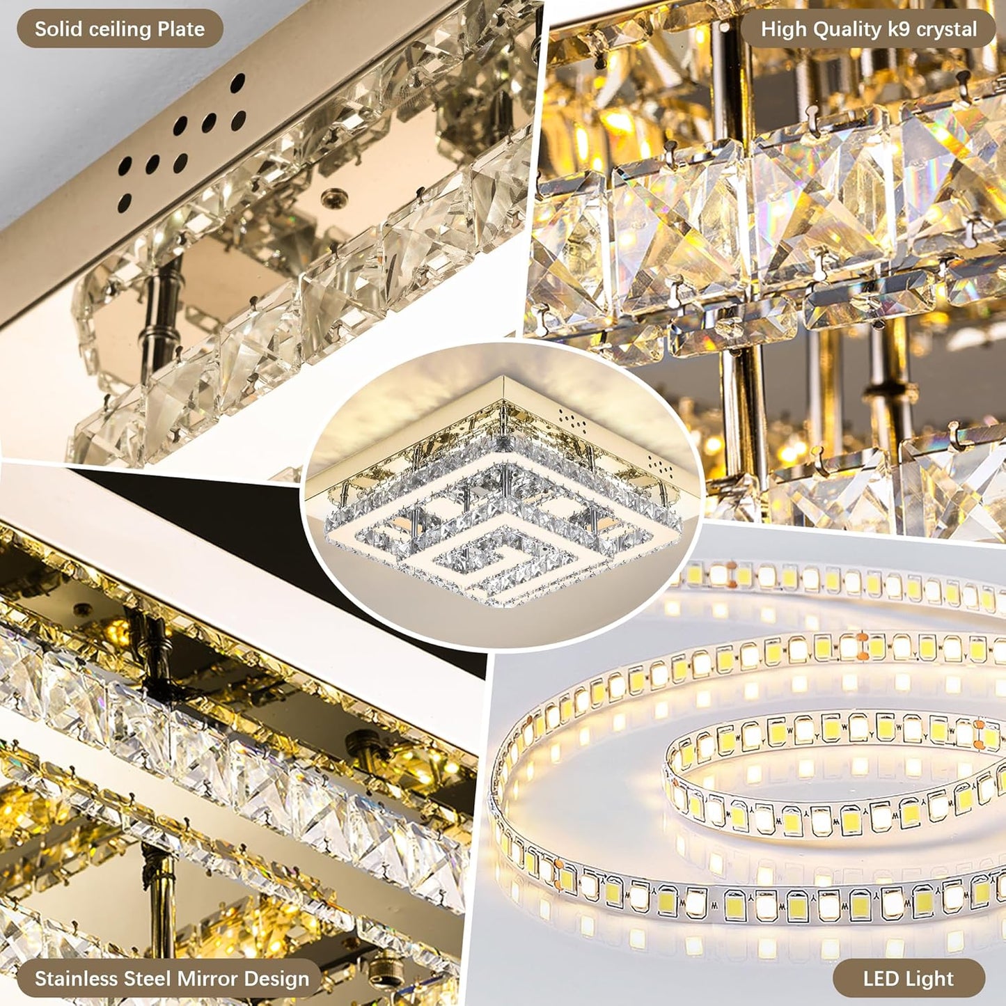 25" Modern Gold Crystal Chandelier with Remote/APP Control, Dimmable Flush Mount Ceiling Light Fixture, 3-Color Temperature,Led Ceiling Lamp for LivingRoom Bedroom Kitchen DiningRoom Entryway